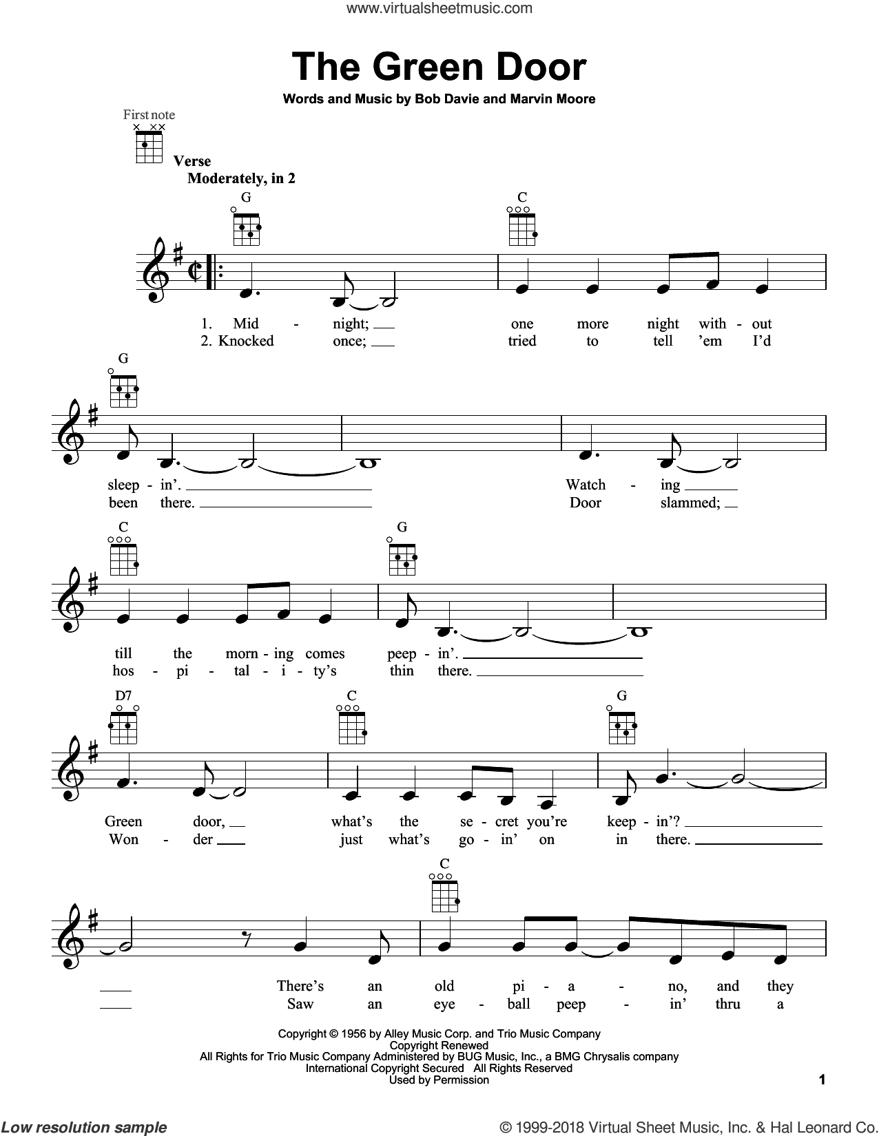 The Green Door Sheet Music For Ukulele (pdf-interactive)