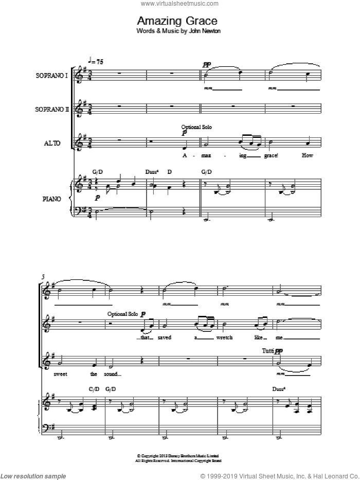 Amazing Grace sheet music for choir (PDF)