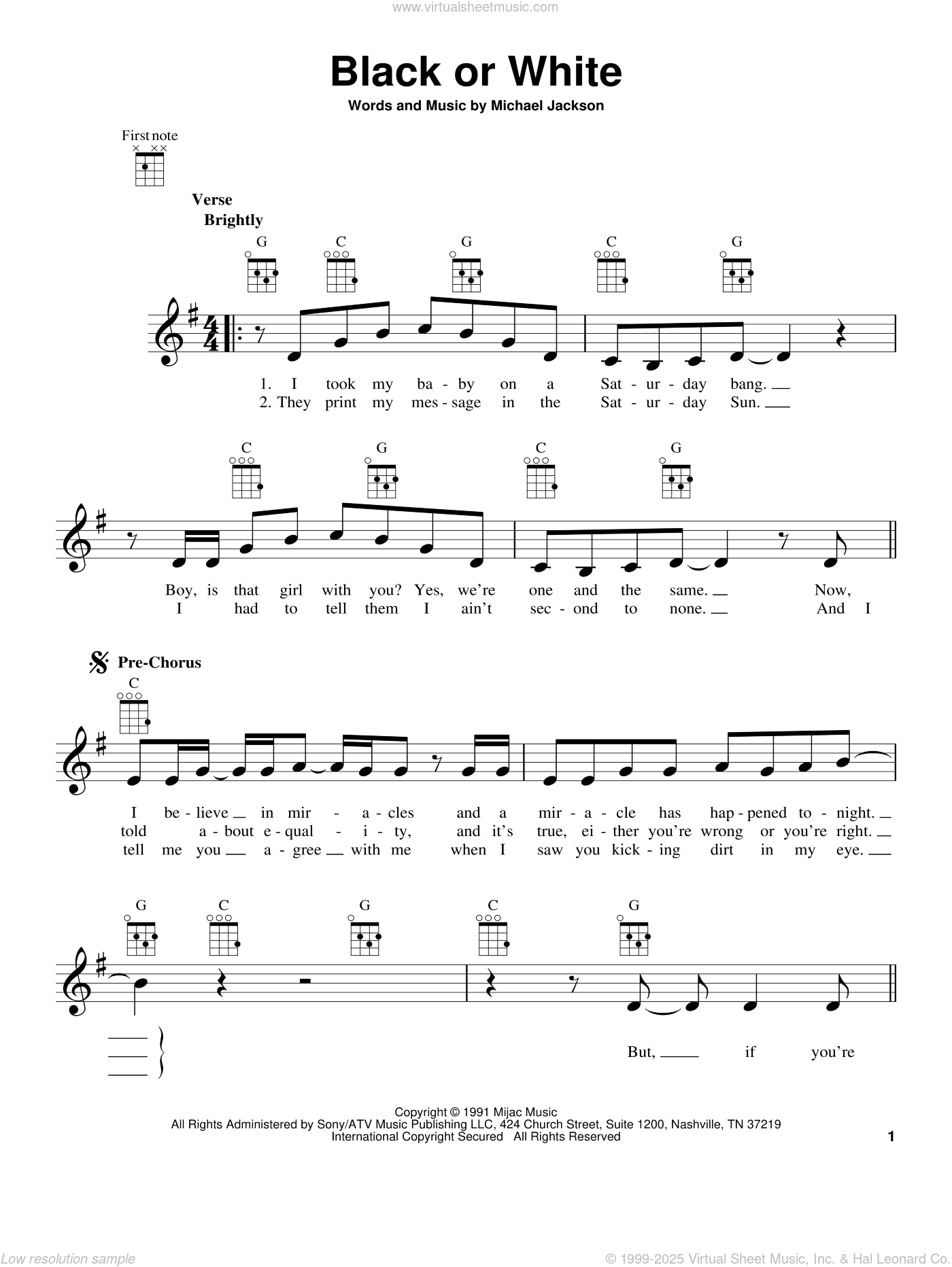 Black Or White sheet music for ukulele (PDF)