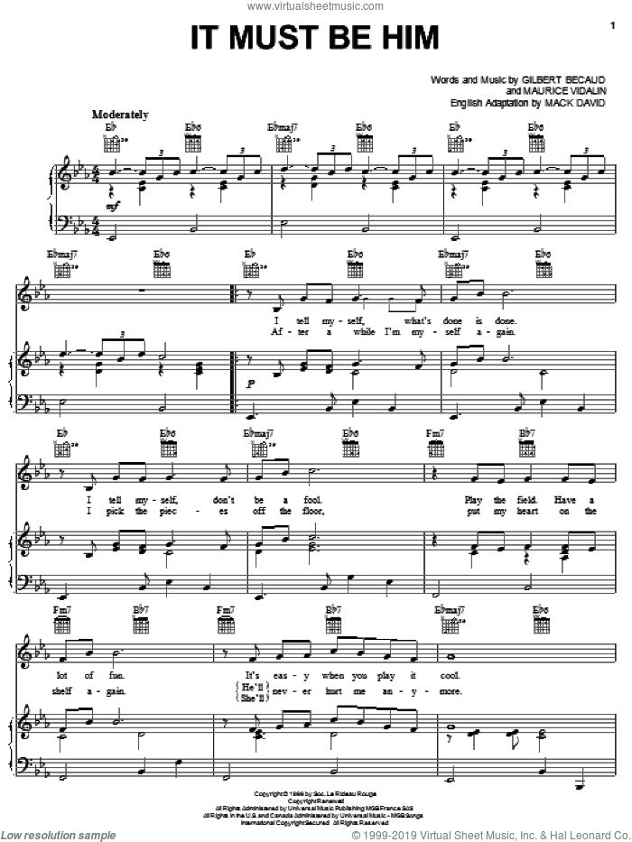 It Must Be Him sheet music for voice, piano or guitar v2