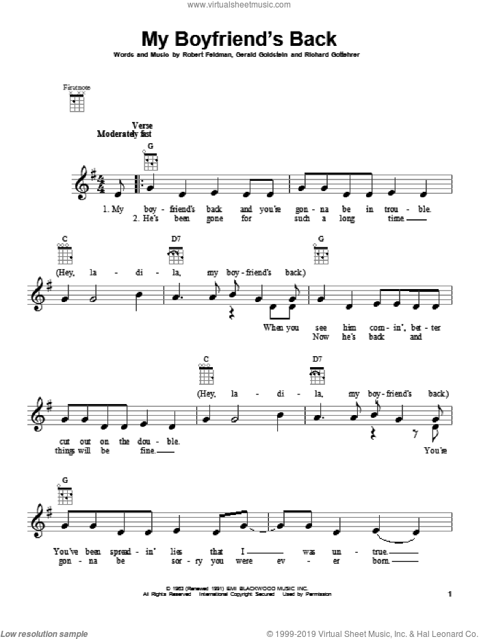 My Boyfriend's Back sheet music for ukulele (PDFinteractive)