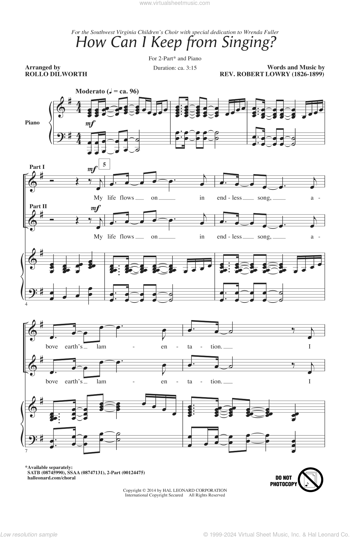 Dilworth - How Can I Keep From Singing sheet music for choir (2-Part)