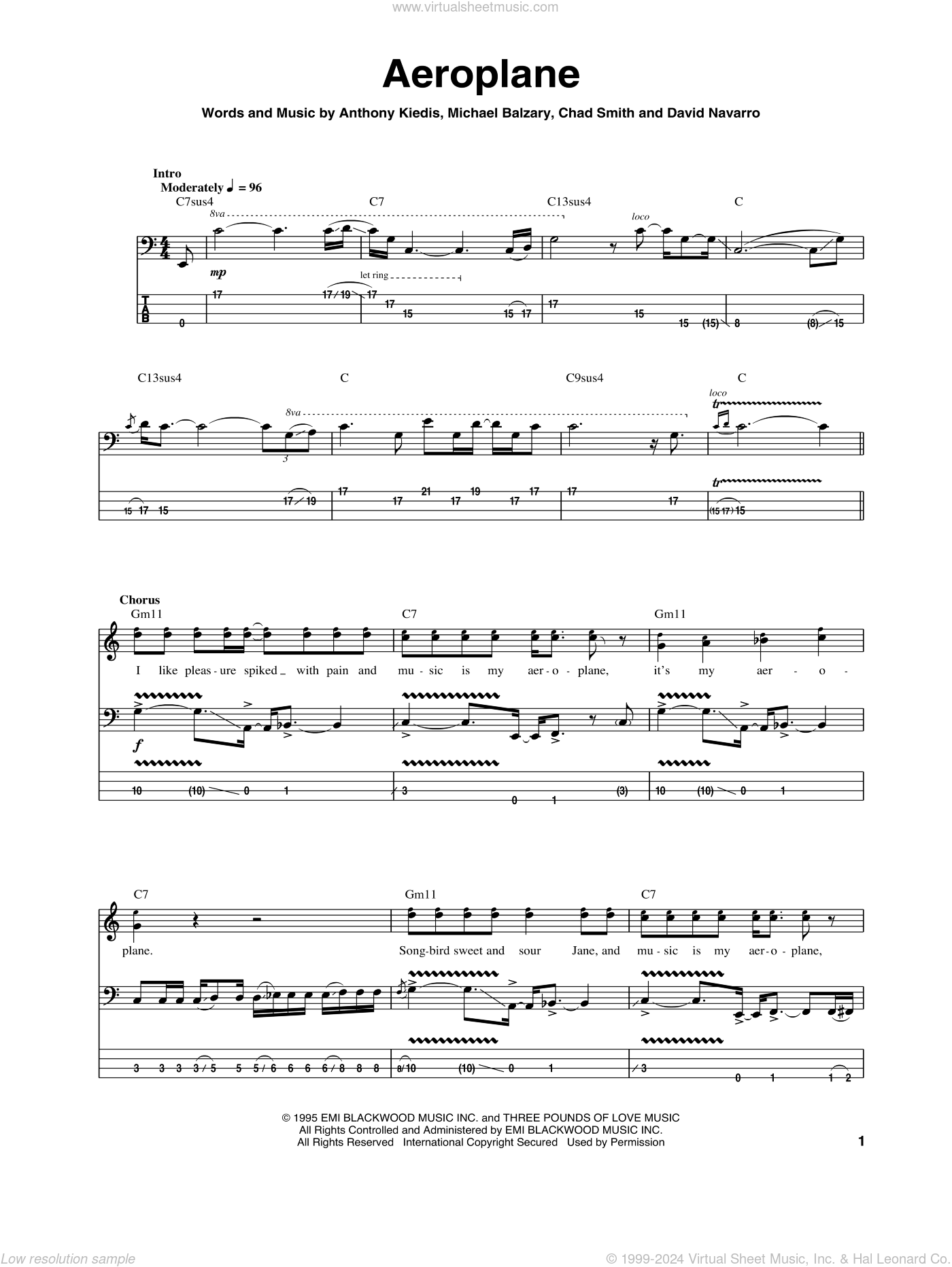 Aeroplane sheet music for bass (tablature) (bass guitar) (PDF)