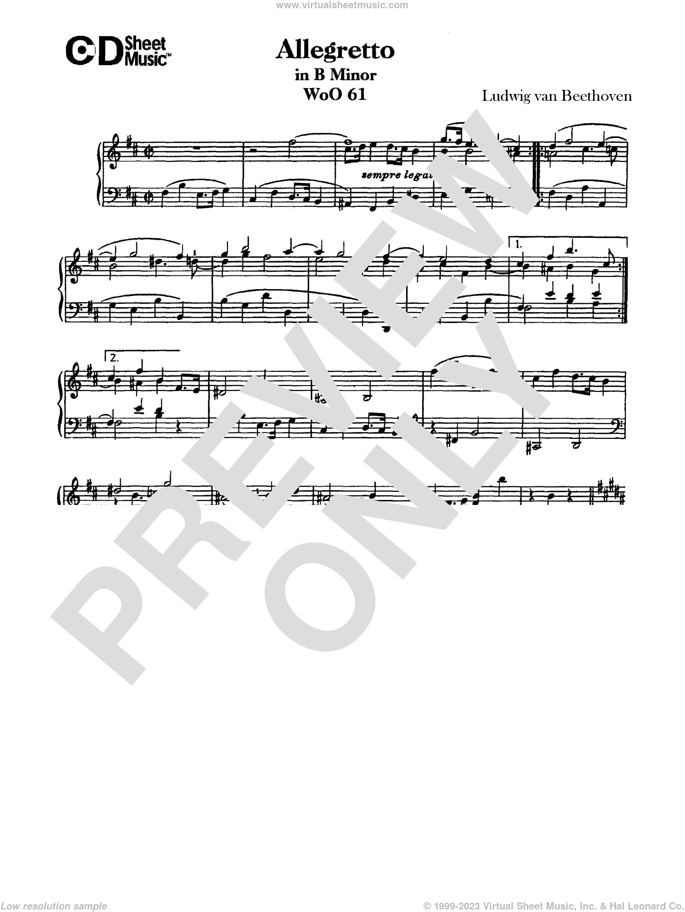 Allegretto In B Minor, Woo 61 sheet music for piano solo (PDF)