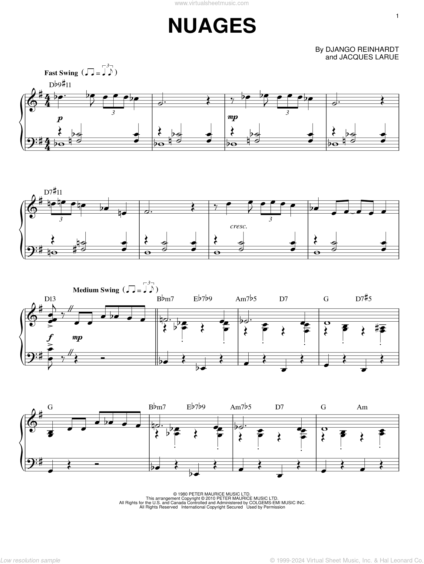 Reinhardt - Nuages Sheet Music For Piano Solo (pdf) V2