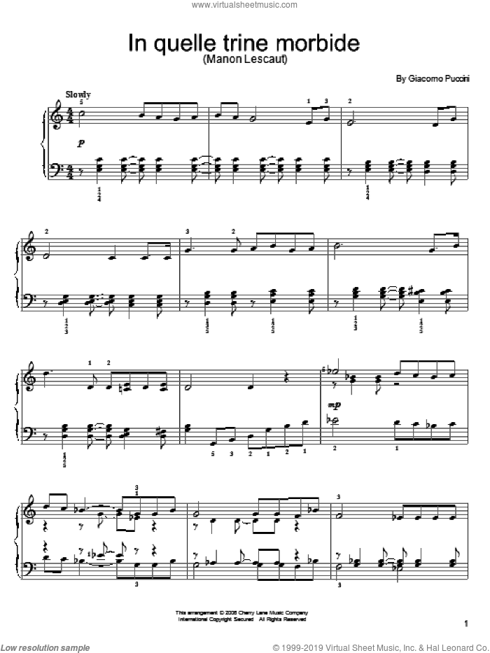 In Quelle Trine Morbide, (easy) sheet music for piano solo (PDF)