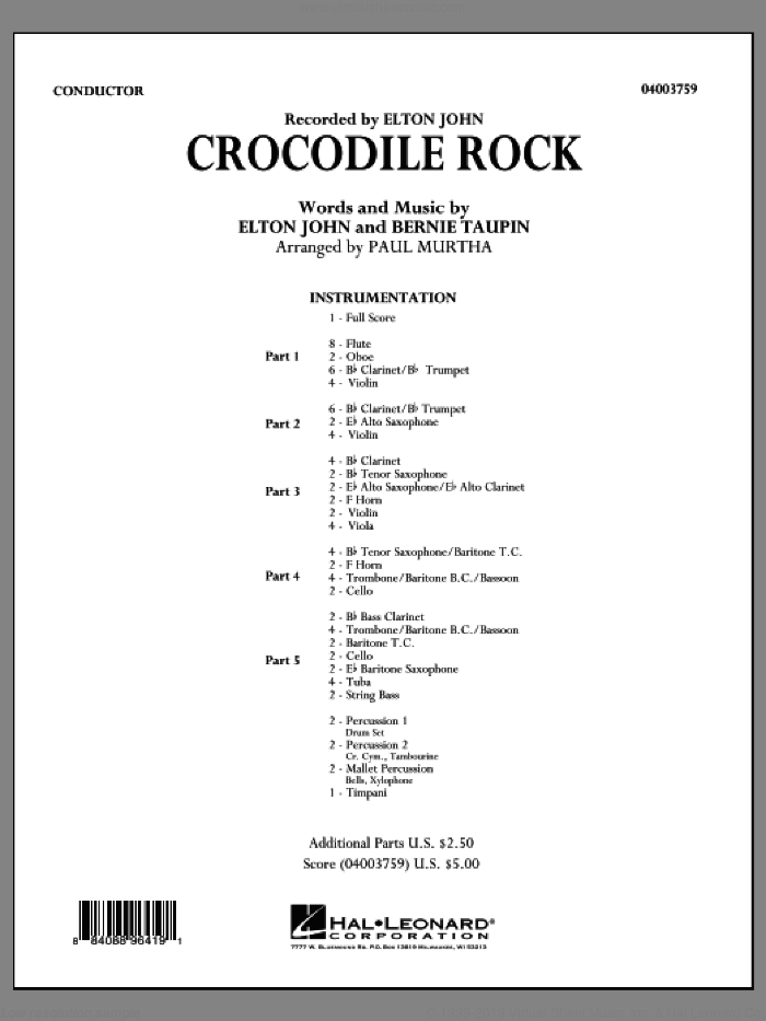 John Crocodile Rock Sheet Music Complete Collection For Concert Band