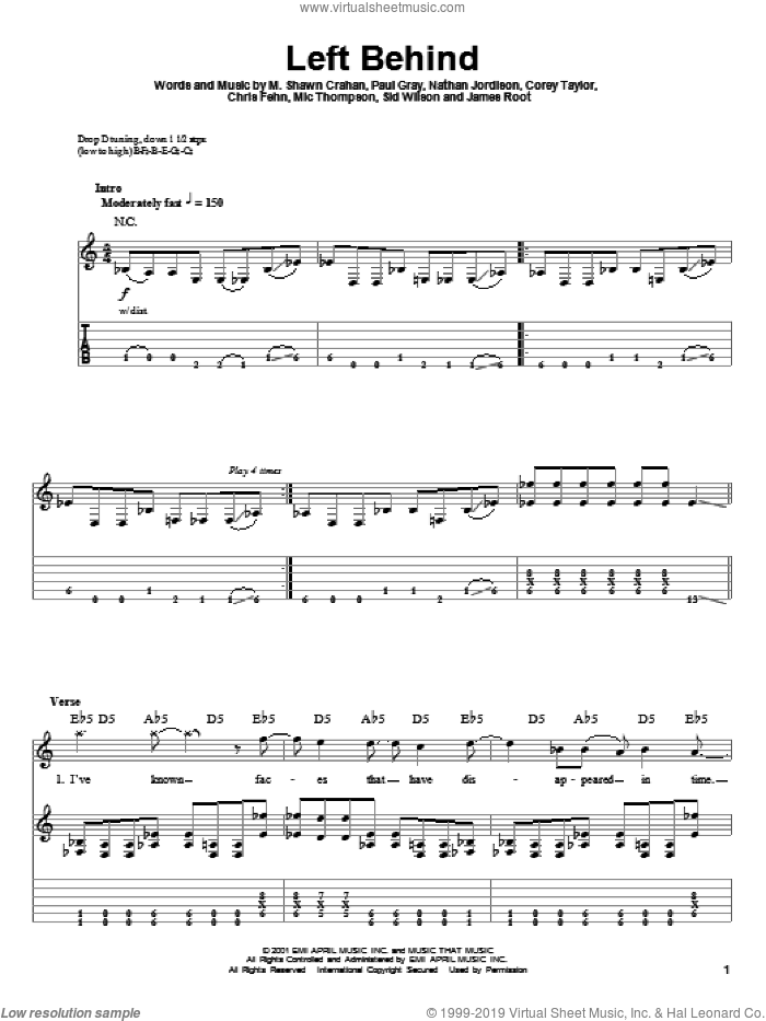 Left Behind sheet music for guitar (tablature, play-along) v2