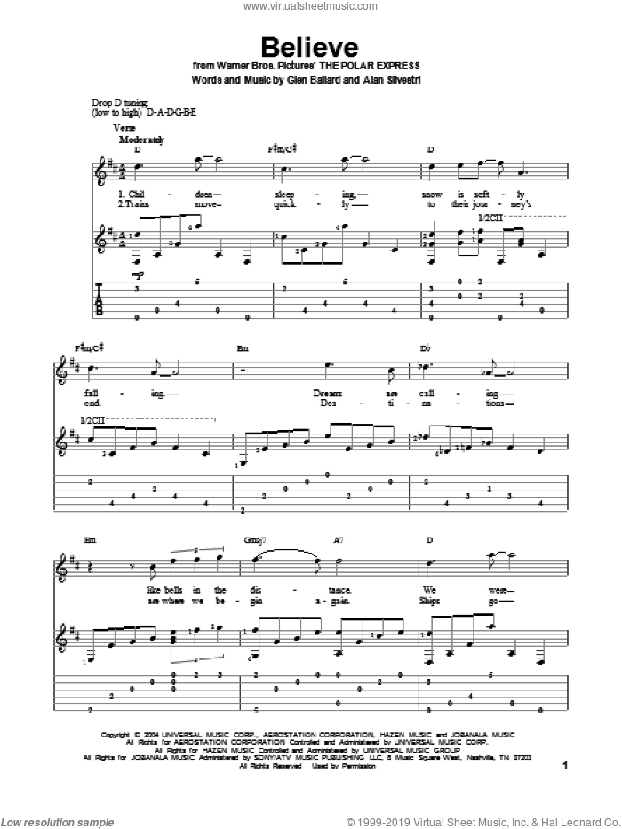 Believe (from The Polar Express) sheet music for guitar solo