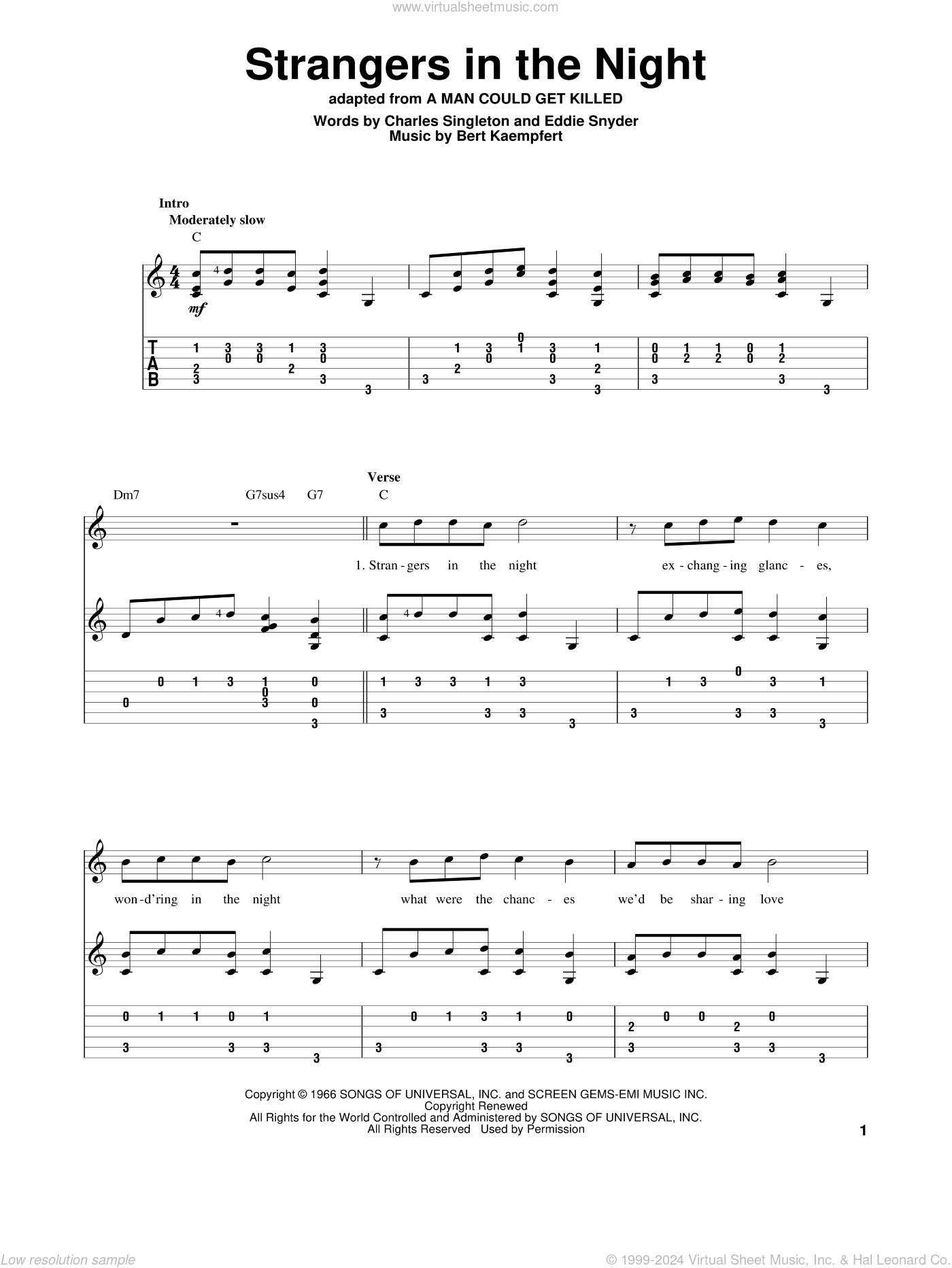 Sinatra - Strangers In The Night sheet music for guitar solo