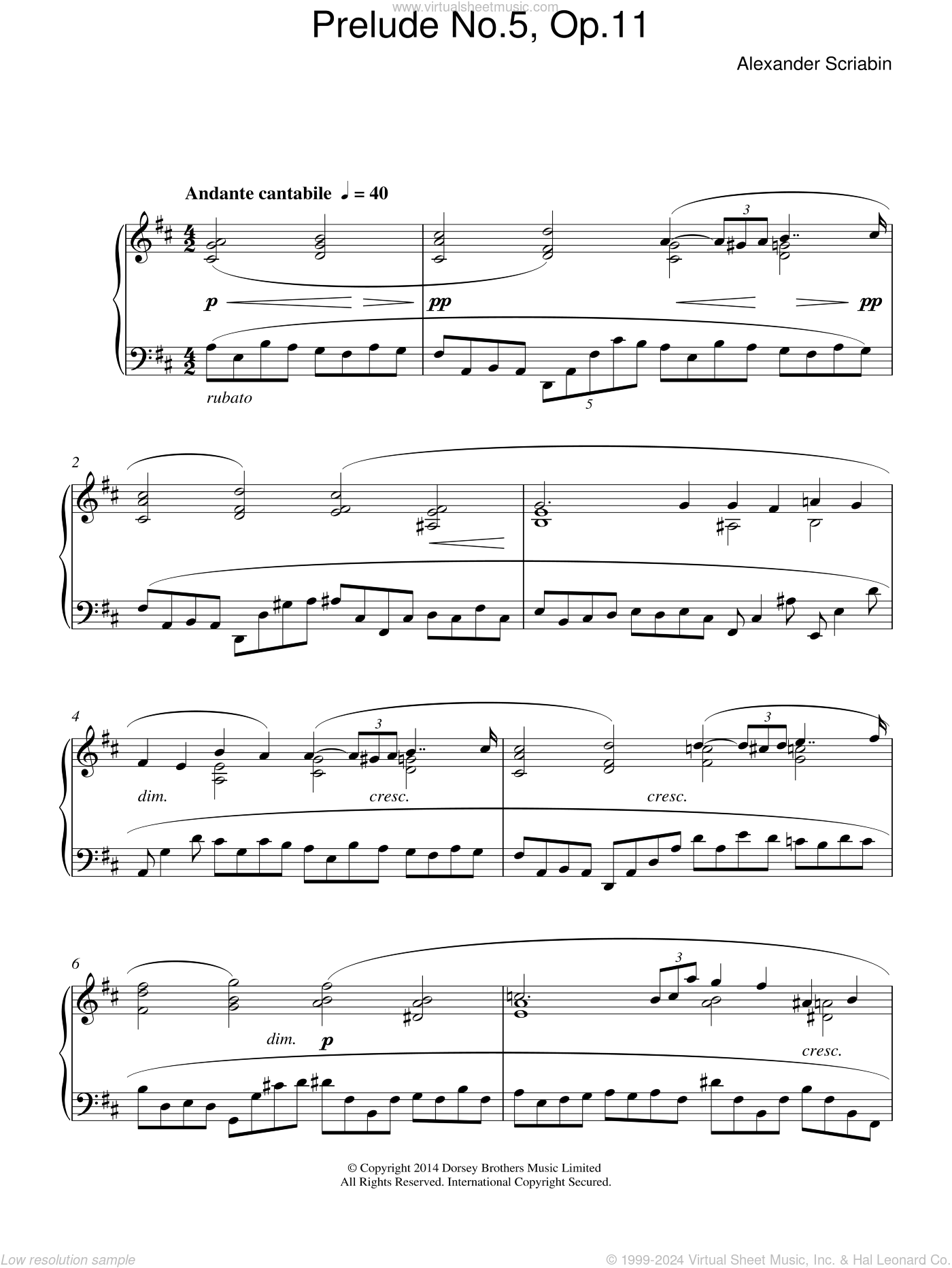 Scriabin Prelude No 5 Op 11 Sheet Music For Piano Solo Pdf