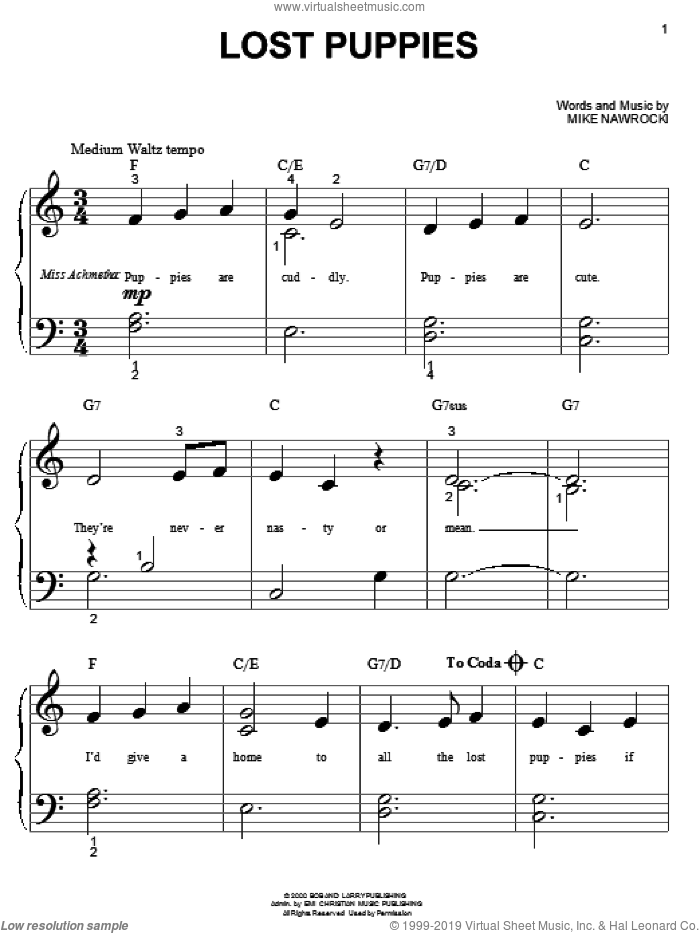 Lost Puppies sheet music for piano solo (big note book) (PDF)