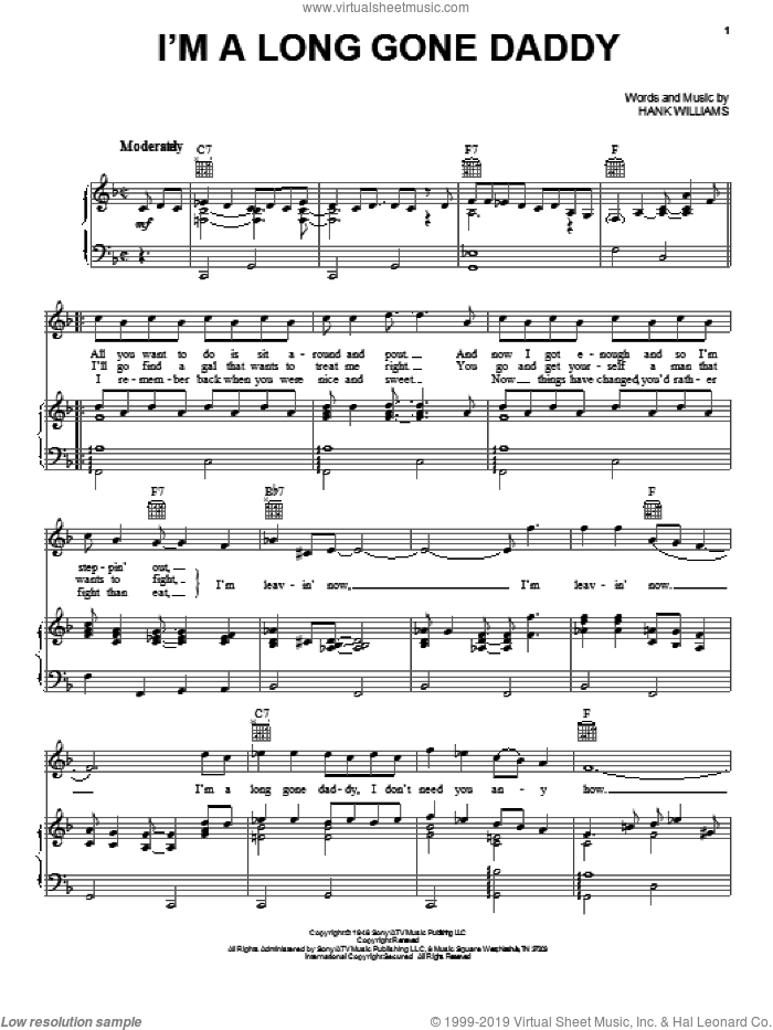 I'm A Long Gone Daddy sheet music for voice, piano or guitar