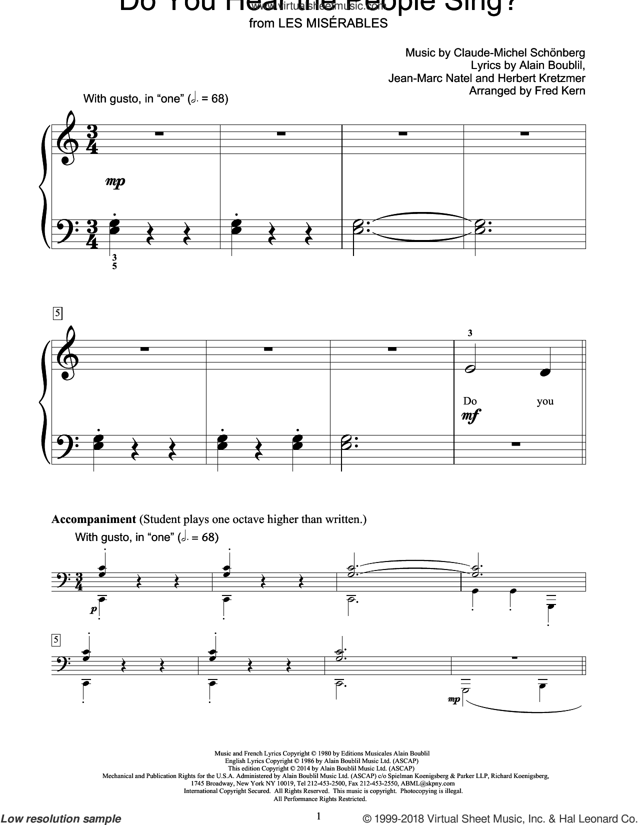 Do You Hear The People Sing? sheet music (beginner) for piano solo ...