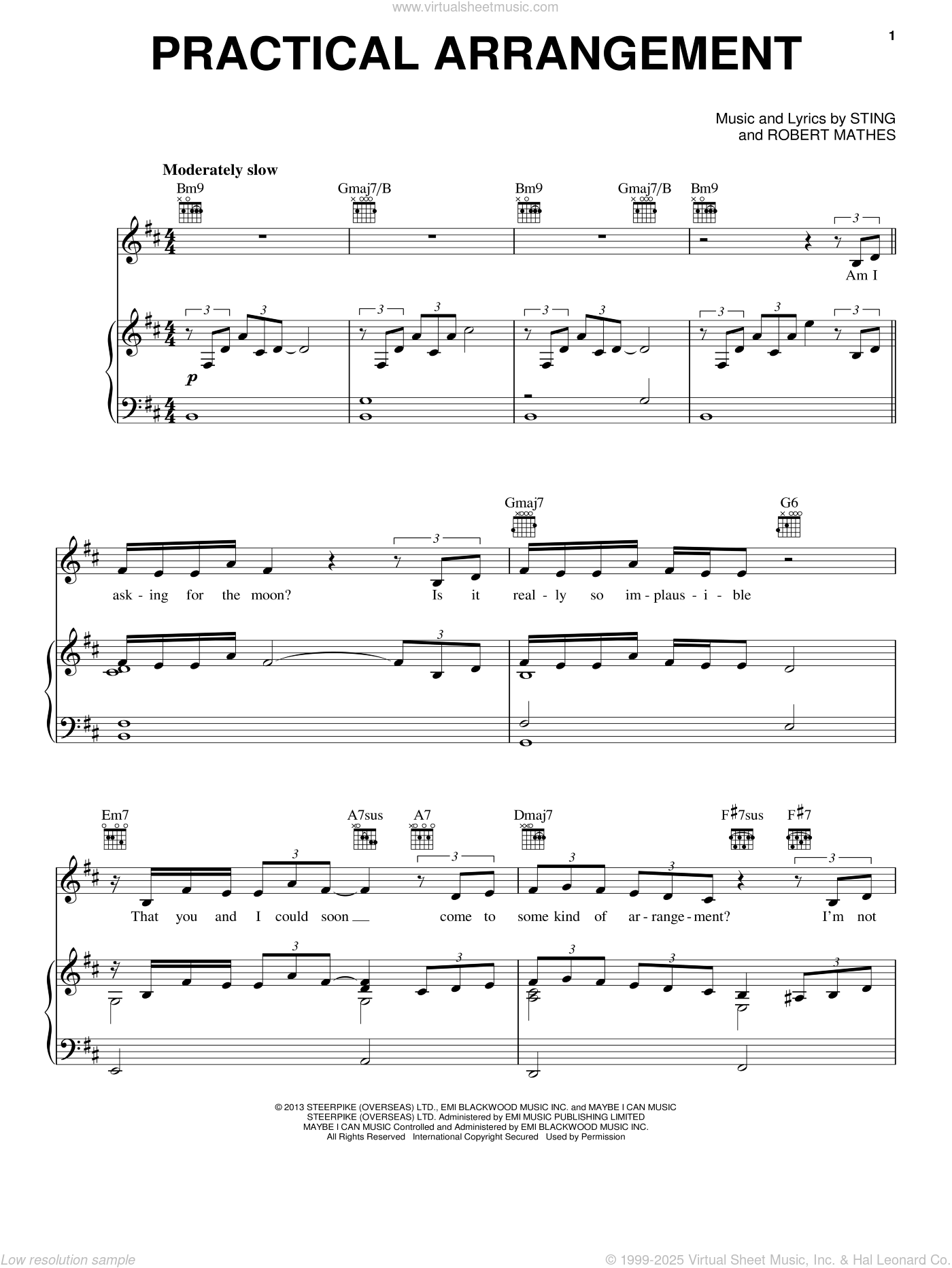 Sting Practical Arrangement Sheet Music For Voice Piano Or Guitar