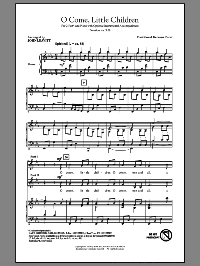 Leavitt - O Come, Little Children Sheet Music For Choir (2-Part)