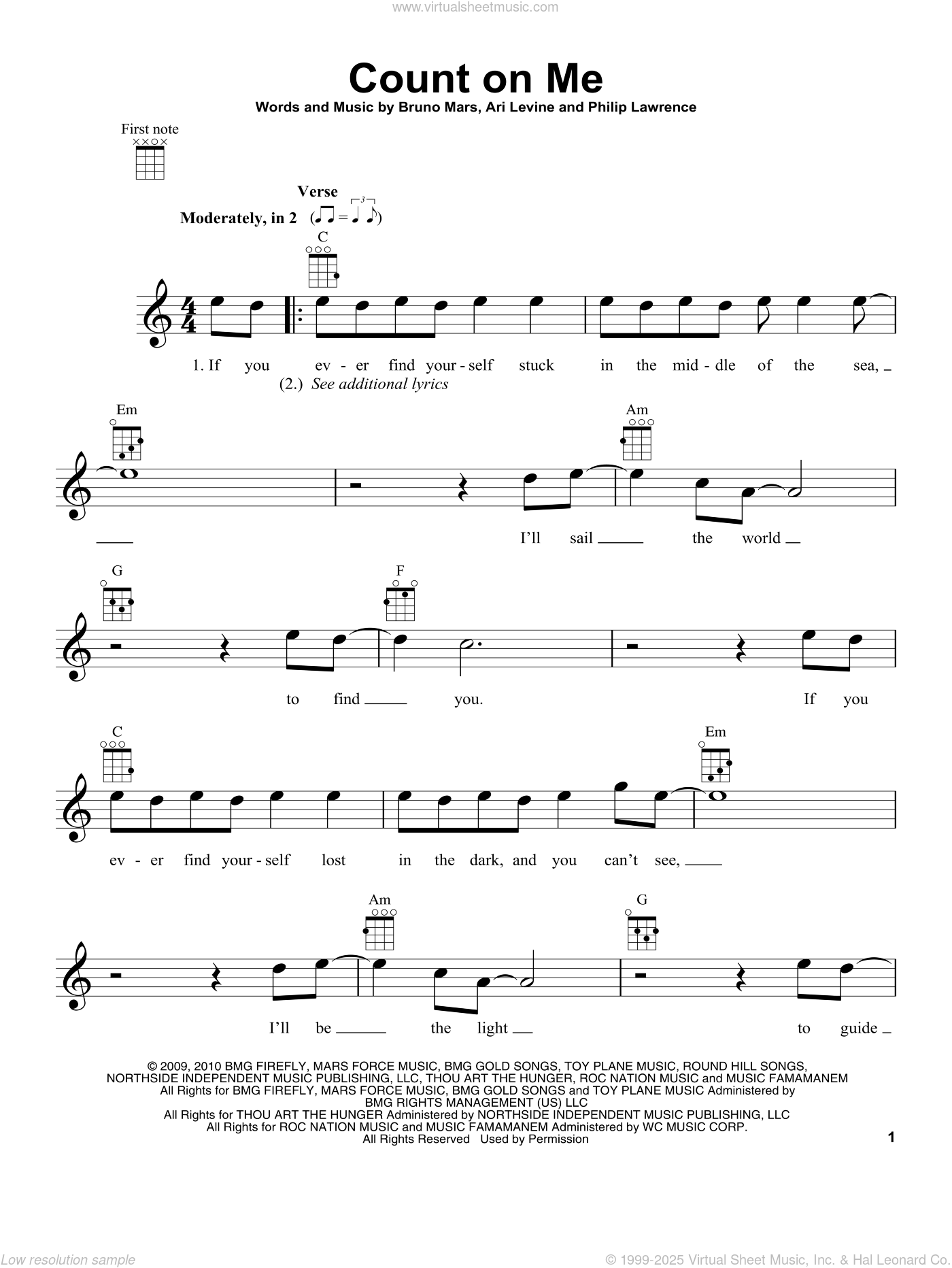 Mars Count On Me Sheet Music For Ukulele Pdf Interactive