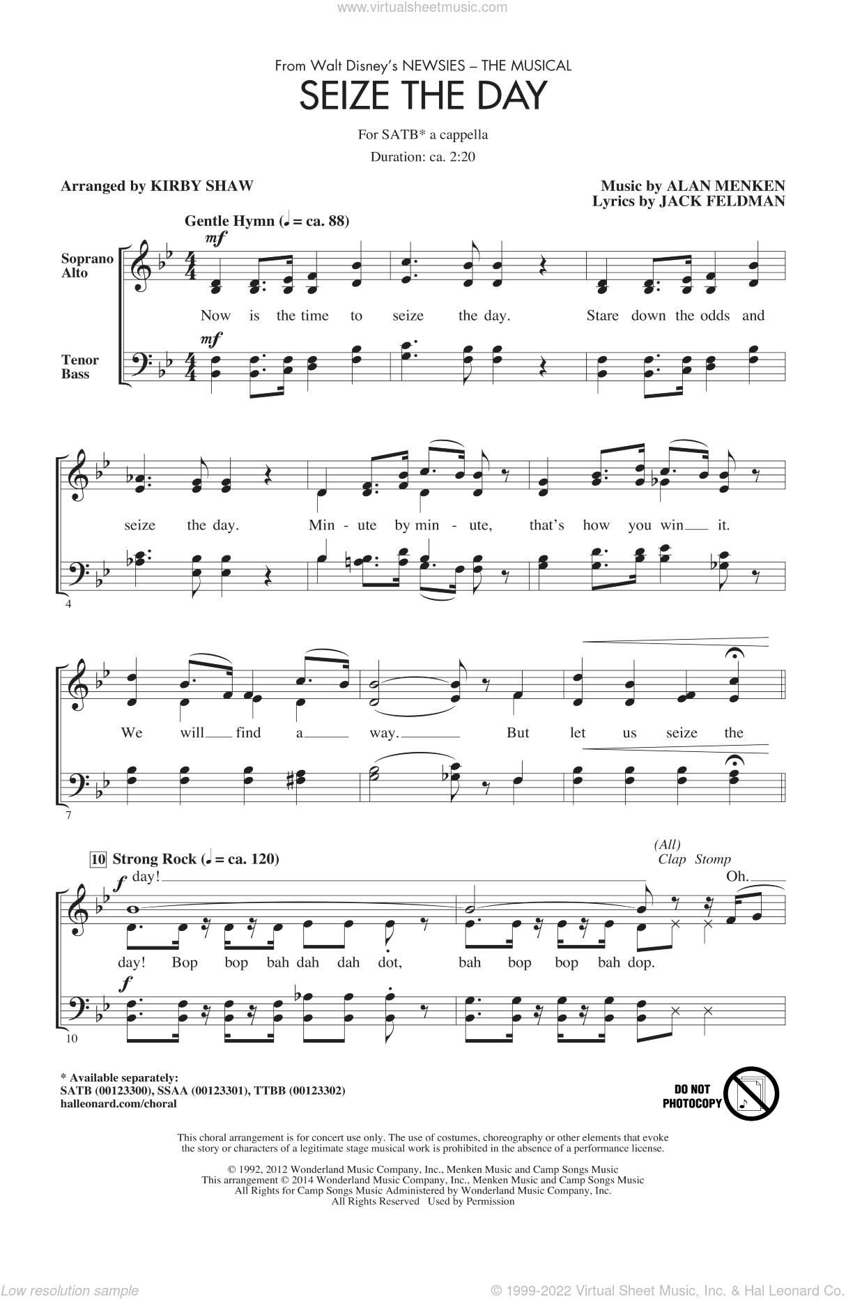 Menken Seize The Day From Newsies The Musical Arr Kirby Shaw Sheet Music For Choir Satb Soprano Alto Tenor Bass V2