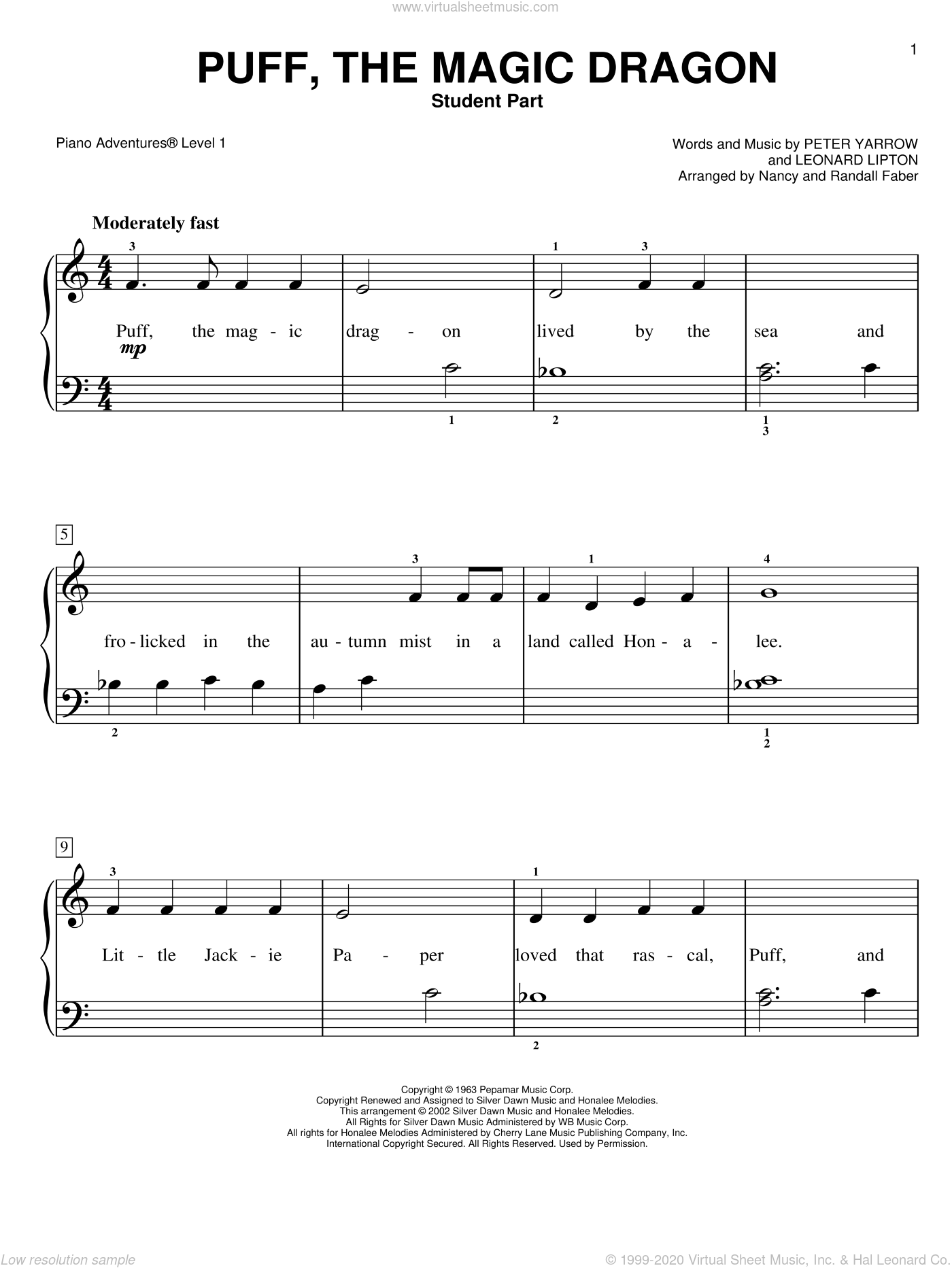 Puff The Magic Dragon sheet music for piano or keyboard (E-Z Play)