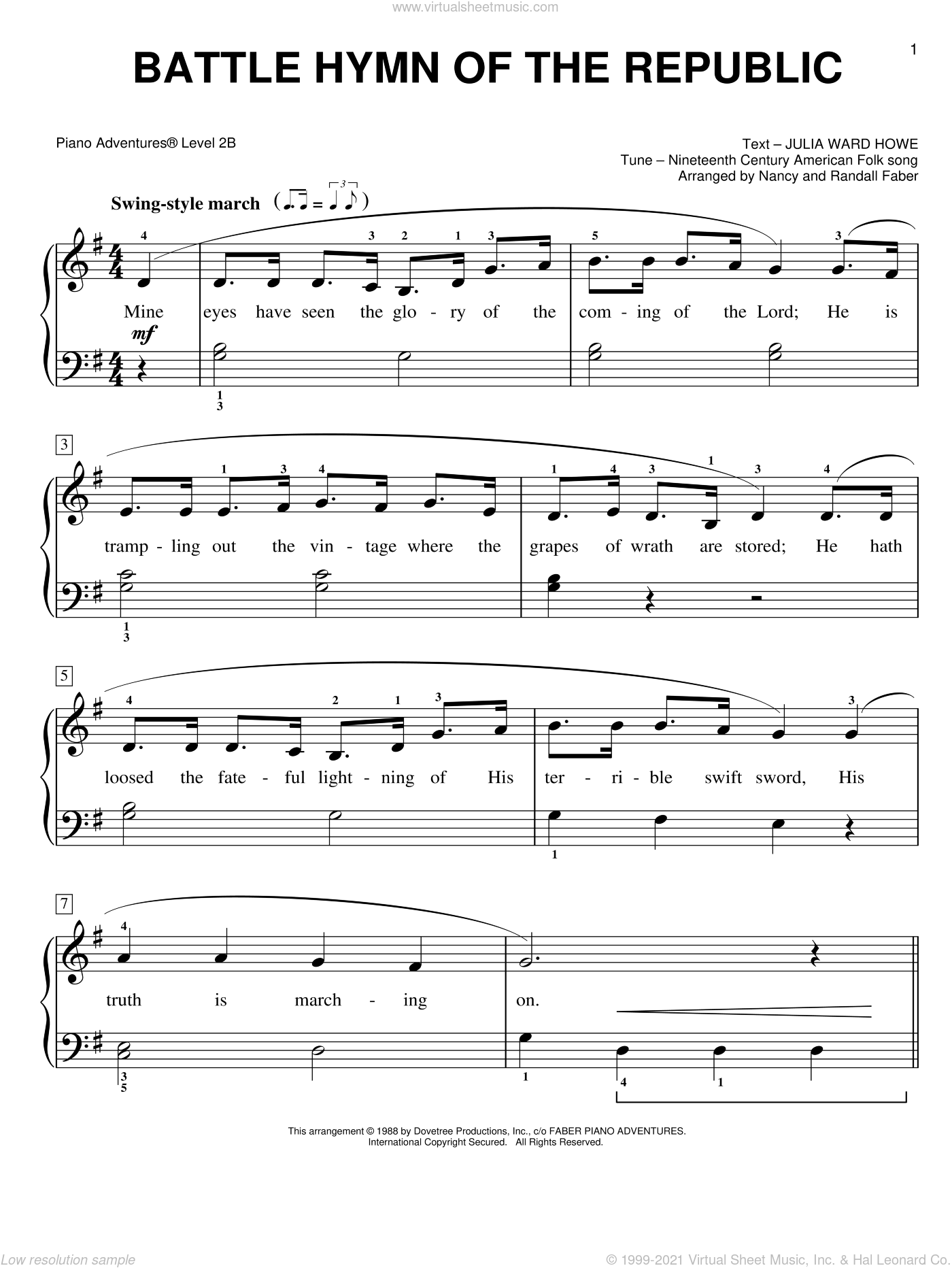 Battle Hymn of the Republic sheet music for piano solo (PDF)