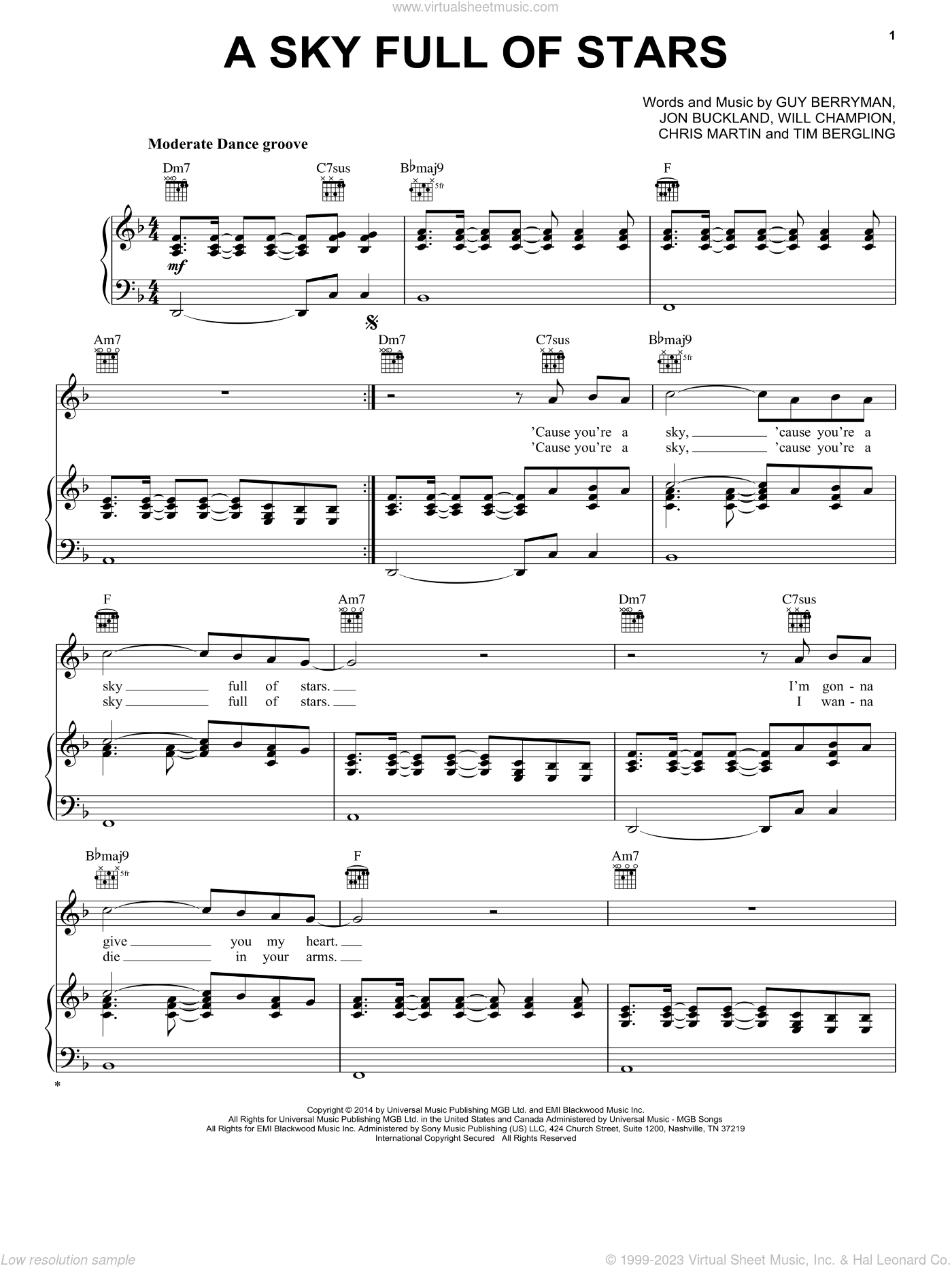 Coldplay - A Sky Full Of Stars sheet music for voice, piano or guitar v2