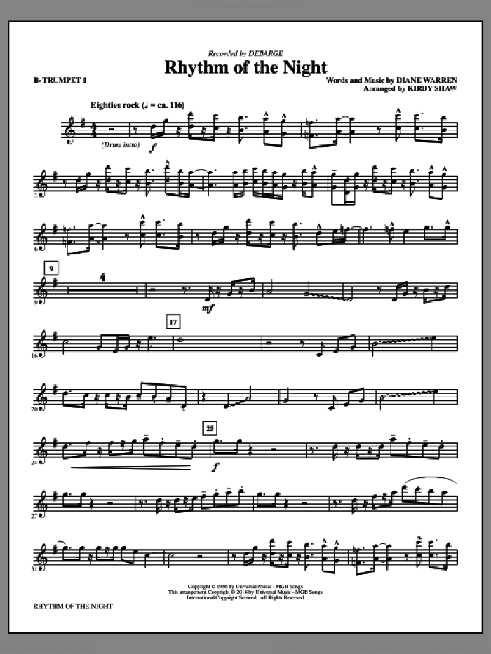 Rhythm of the Night (arr. Kirby Shaw) (complete set of parts) sheet ...