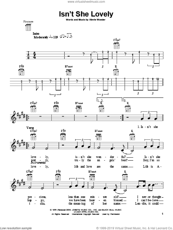 Isn't She Lovely music for ukulele (PDF)