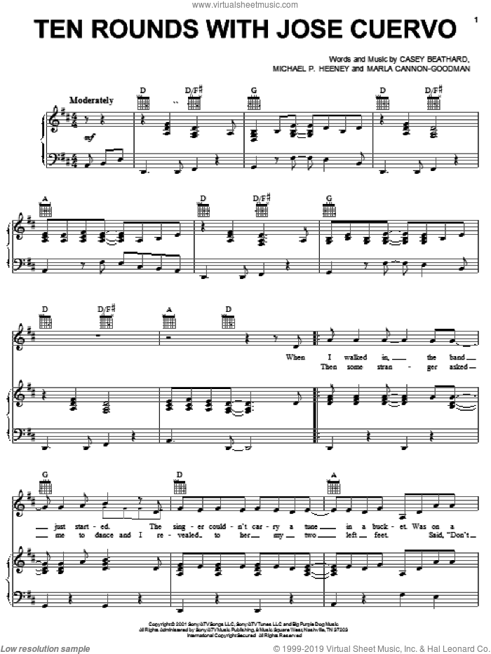 Ten Rounds With Jose Cuervo sheet music for voice, piano or guitar