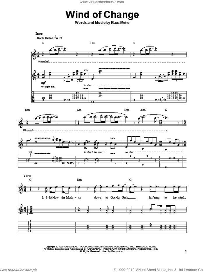 Scorpions - Wind Of Change sheet music for guitar (tablature, play ...