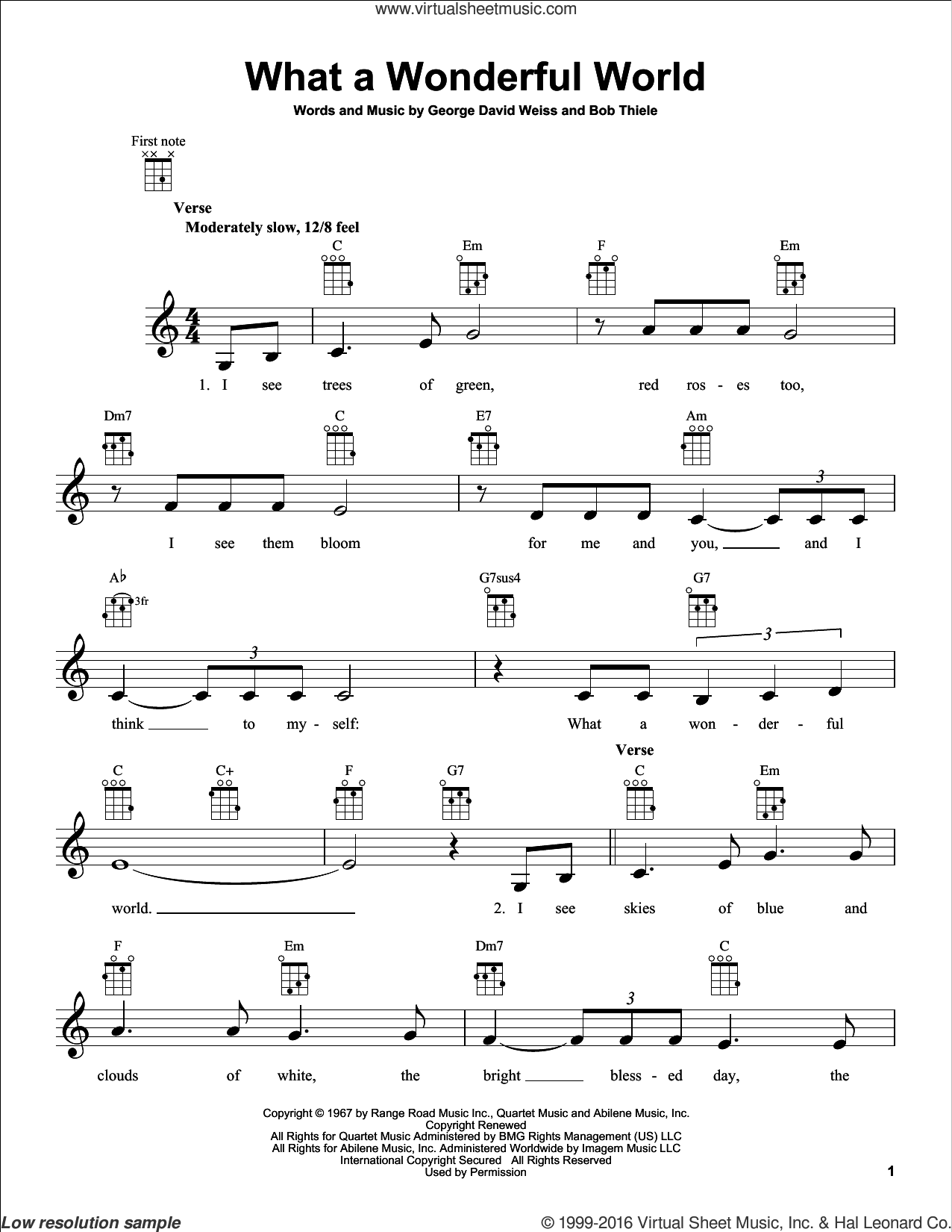 What A Wonderful World sheet music for ukulele (PDF) v2