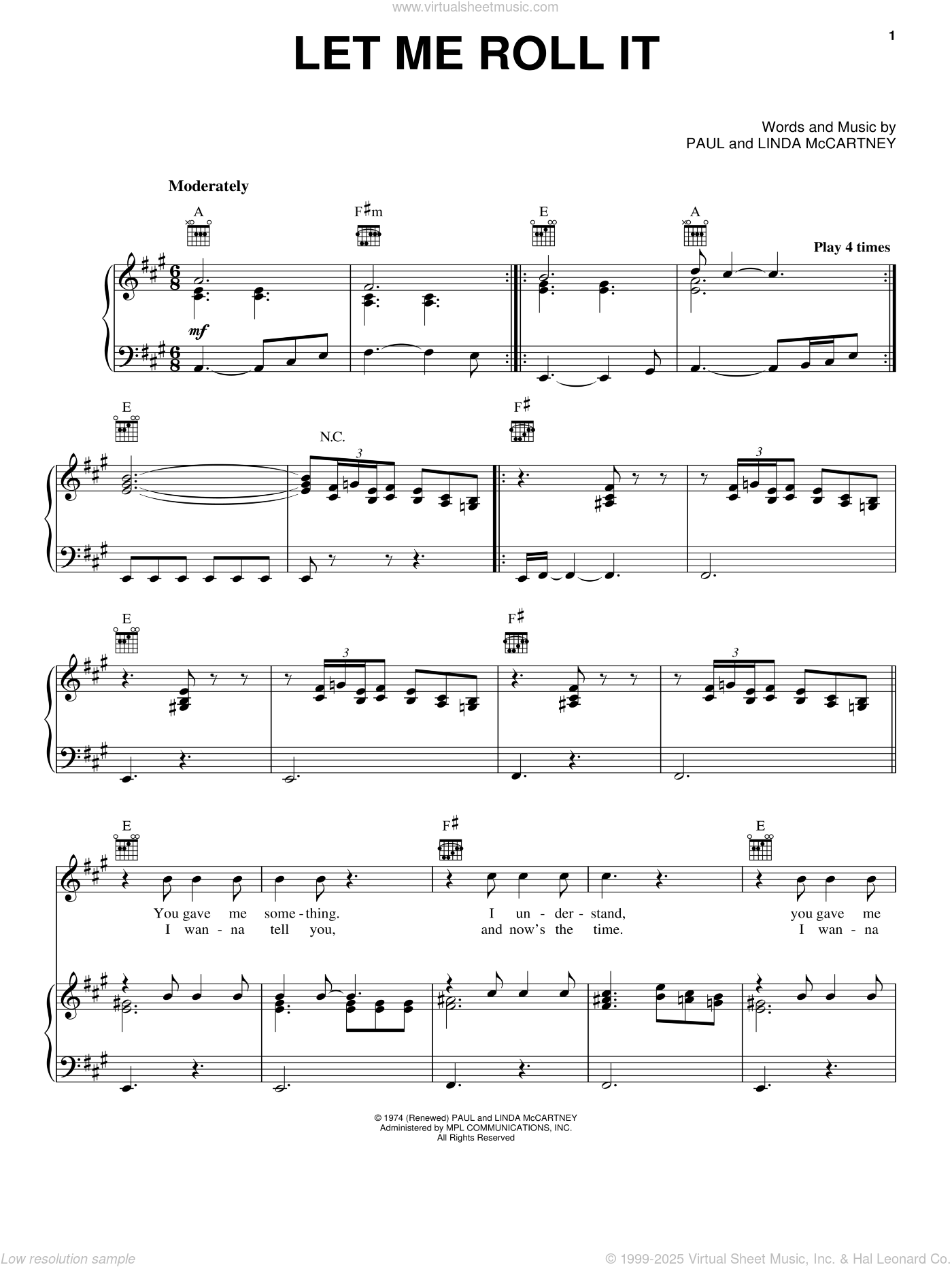 Let Me Roll It sheet music for voice, piano or guitar (PDF)