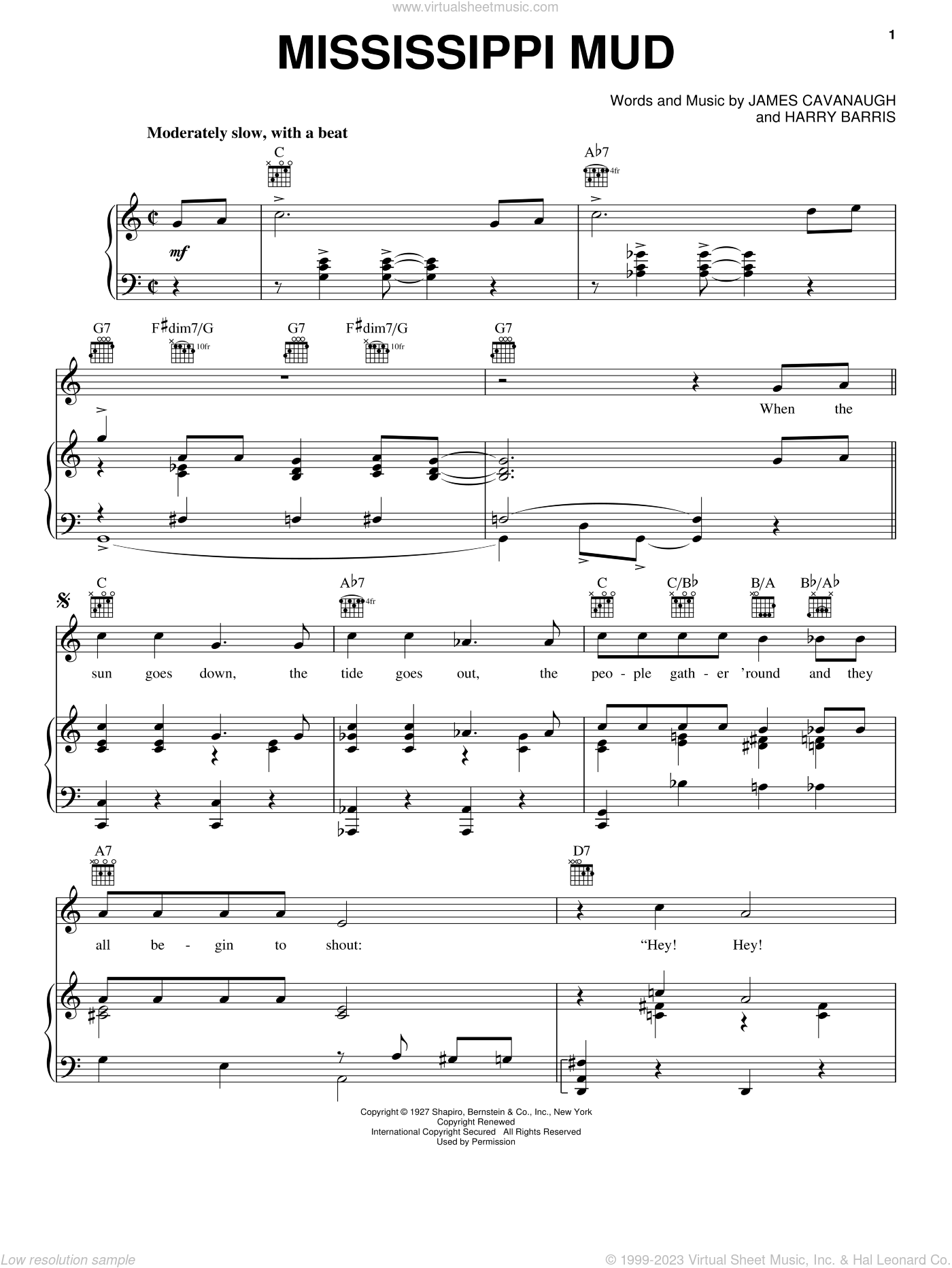 Mississippi Mud sheet music for voice, piano or guitar (PDF)