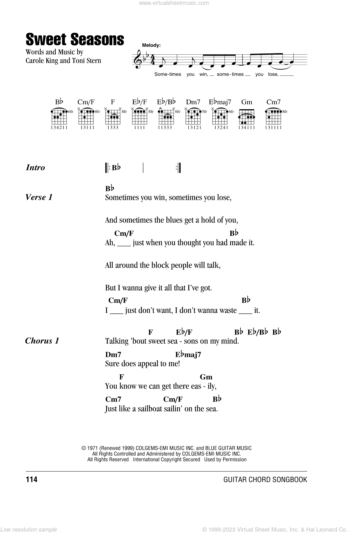 Sweet Seasons sheet music for guitar (chords) (PDF)