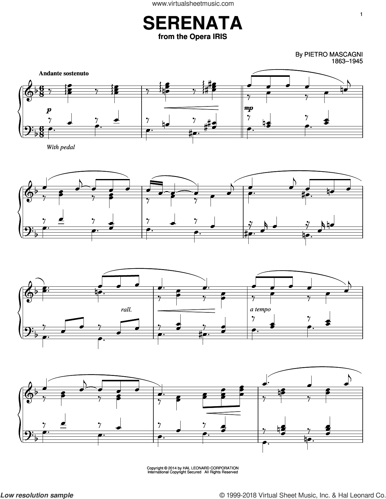 Pietro Mascagni Serenata sheet music for piano solo (PDF)