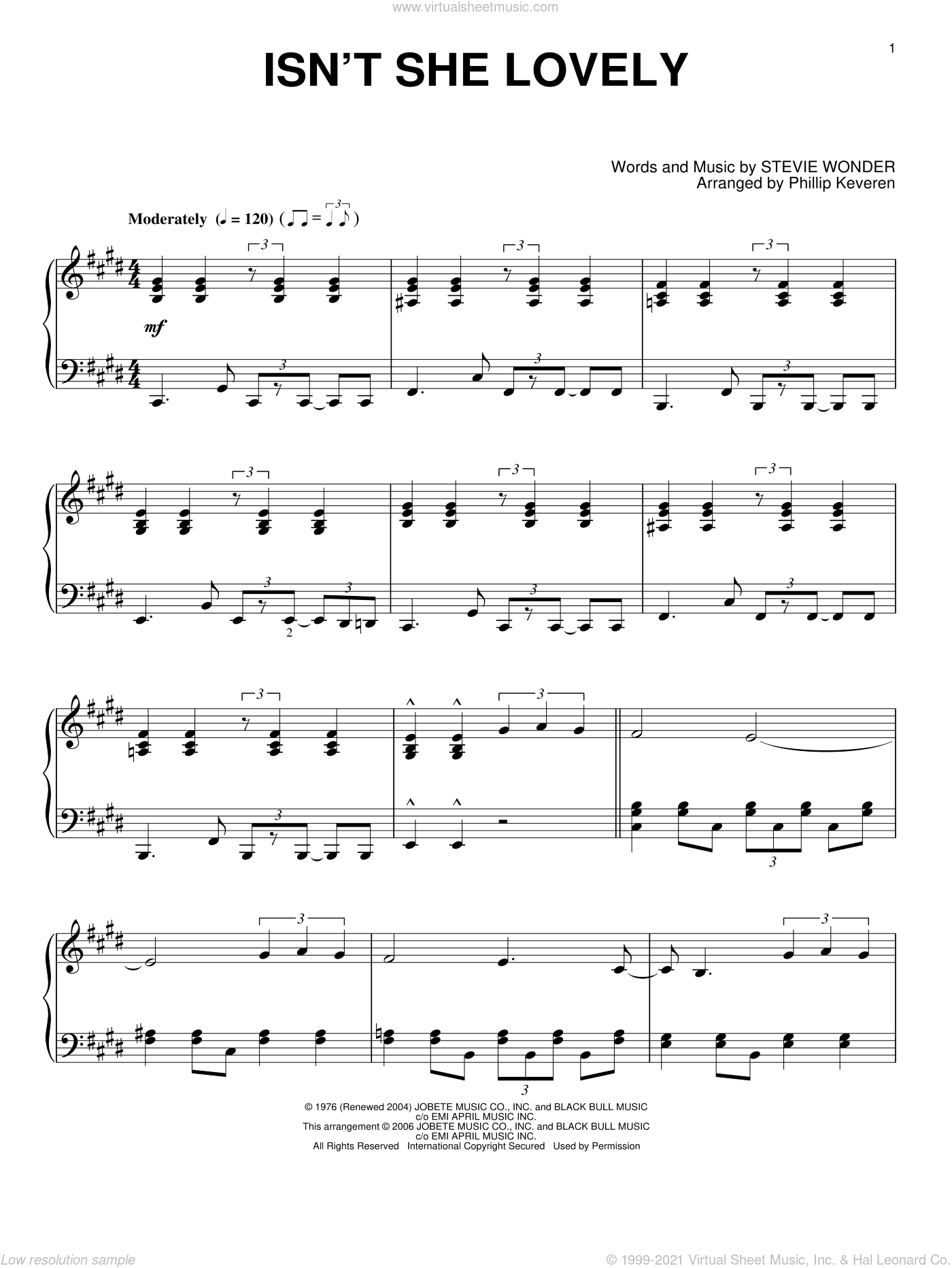 Isn't She Lovely? (E) [No Piano] - Medium Shuffle