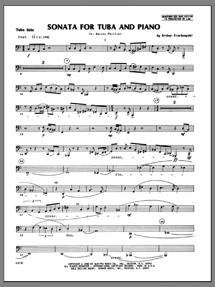 Free sheet music preview of Sonata for Tuba and Piano (complete set of part...