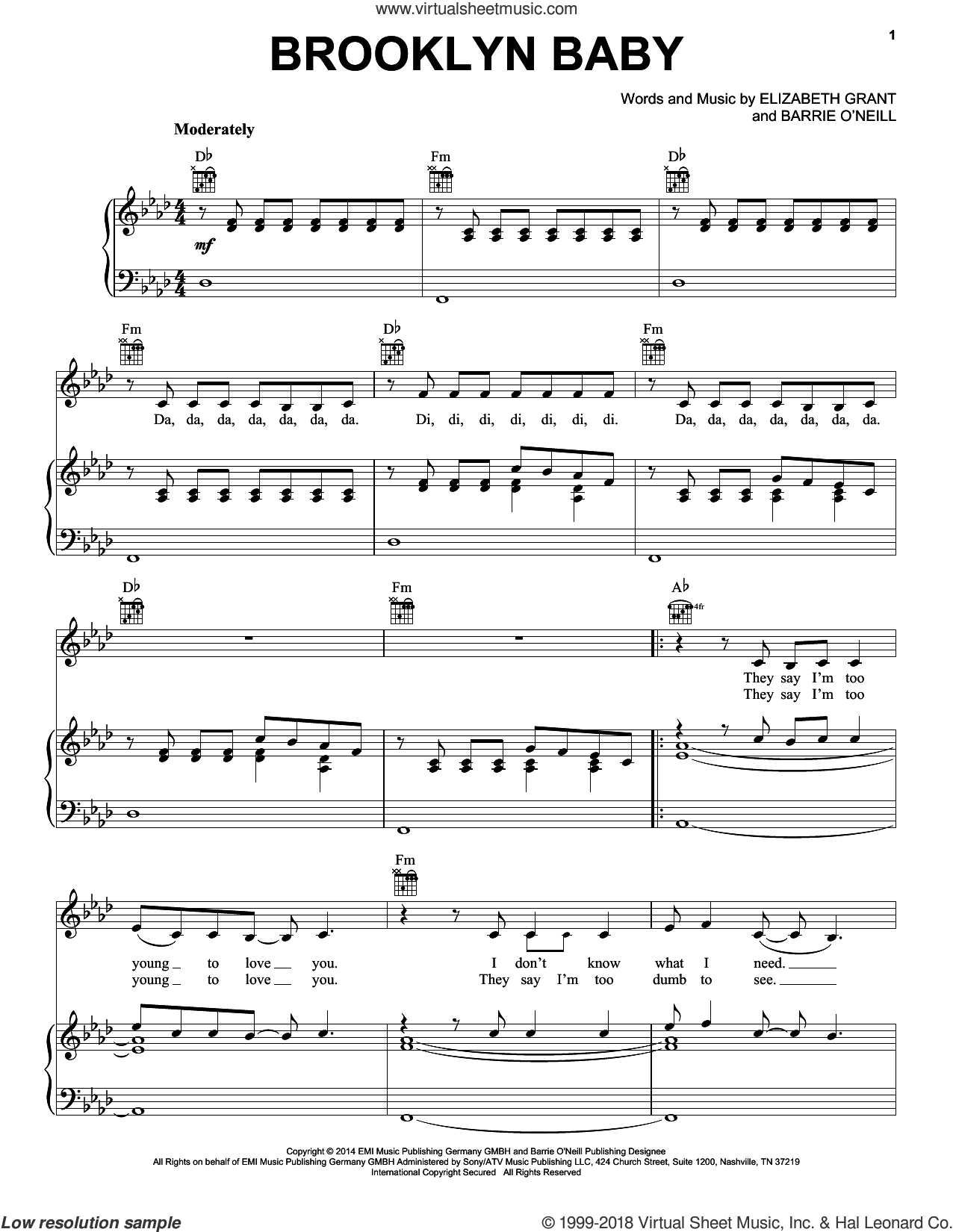 Rey Brooklyn Baby Sheet Music For Voice Piano Or Guitar Pdf