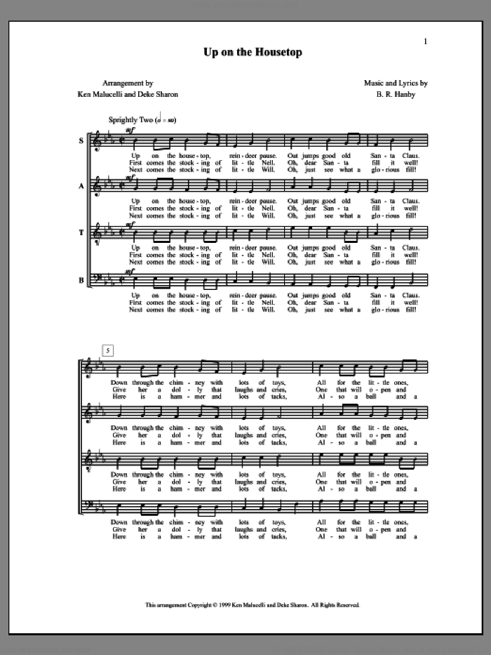 Up on the Housetop sheet music for choir (SATB: soprano, alto, tenor, bass)