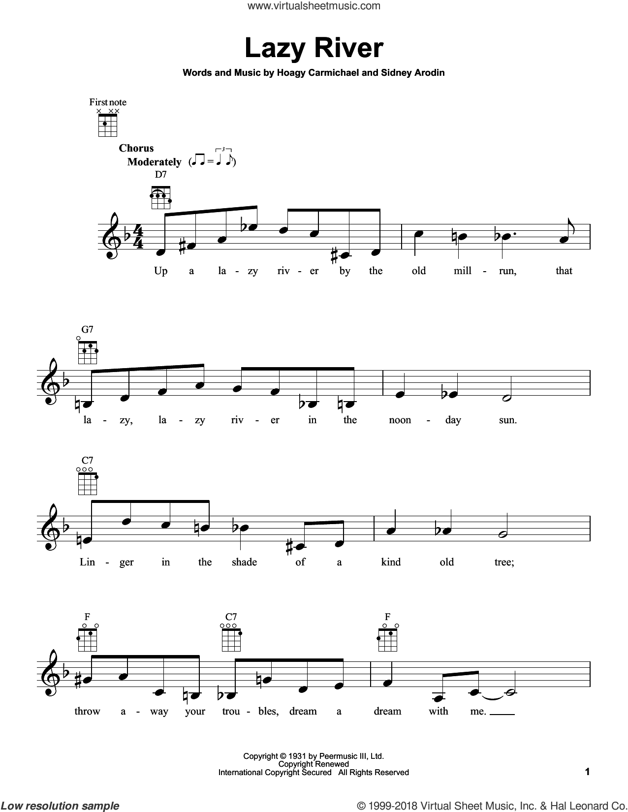 Lazy River sheet music for ukulele (PDF-interactive)