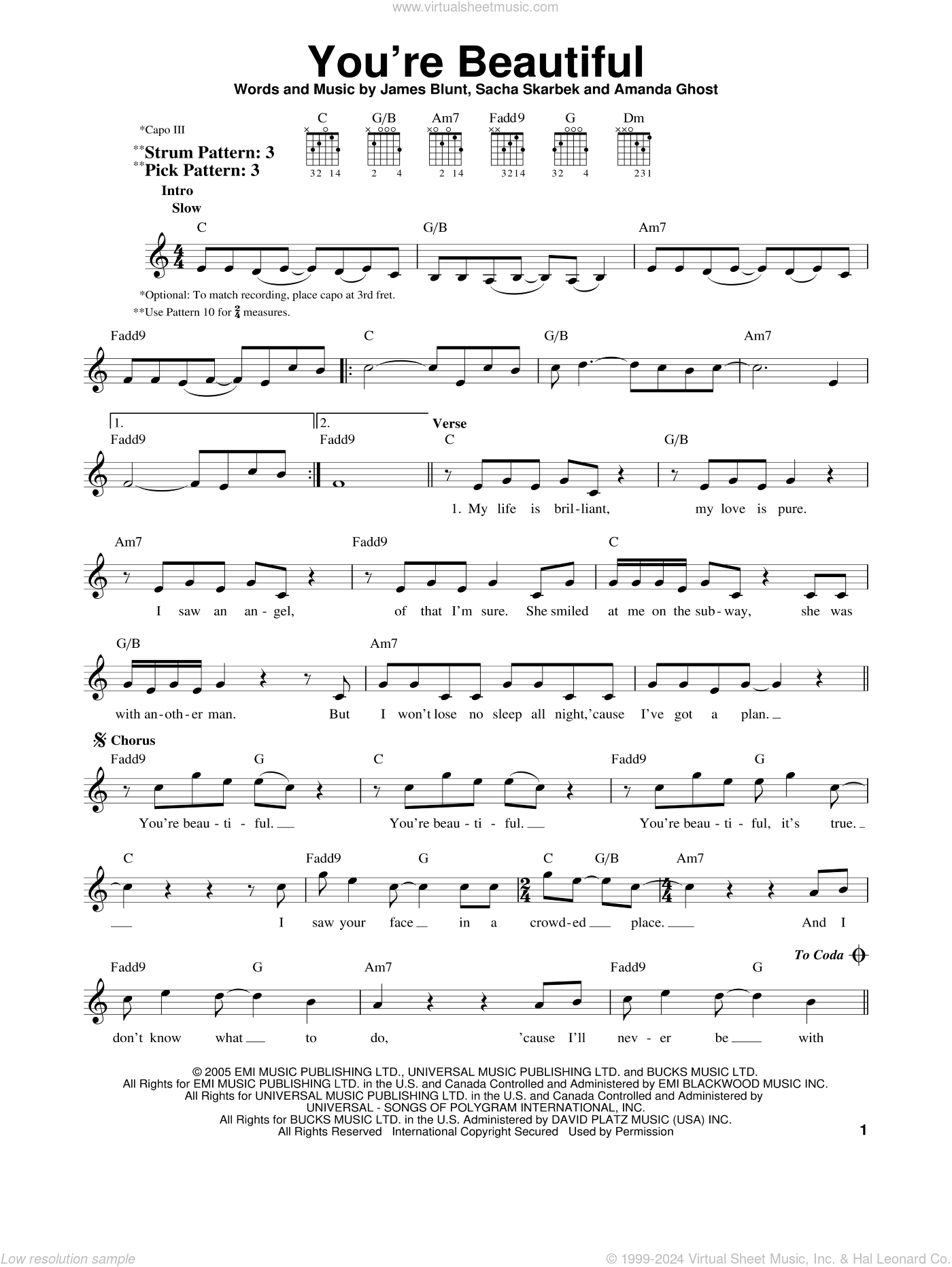 James Blunt, Lyrics and chords for easy guitar