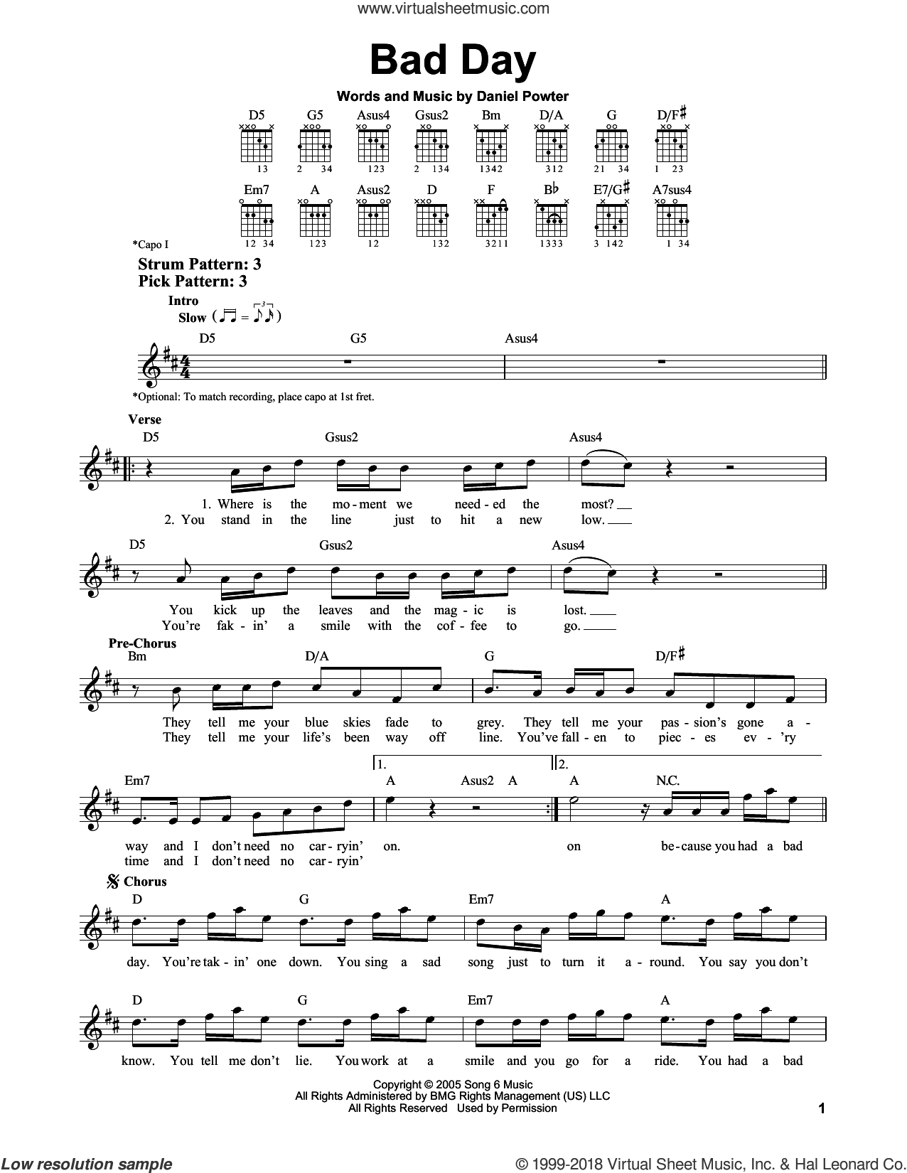 Powter Bad Day Sheet Music For Guitar Solo Chords Pdf
