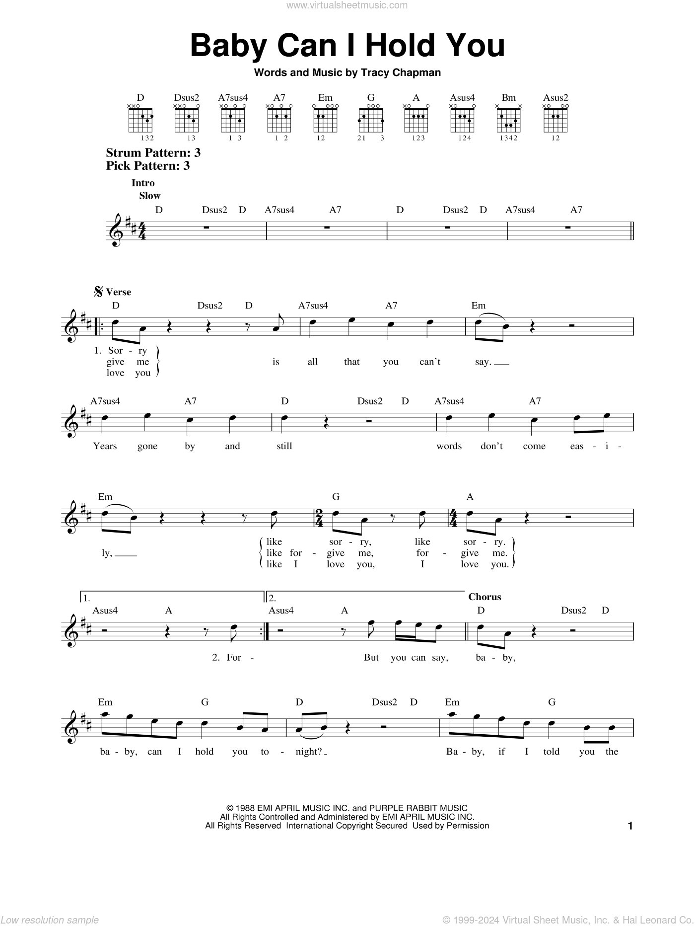 Baby Can I Hold You Sheet Music For Guitar Solo chords PDF 