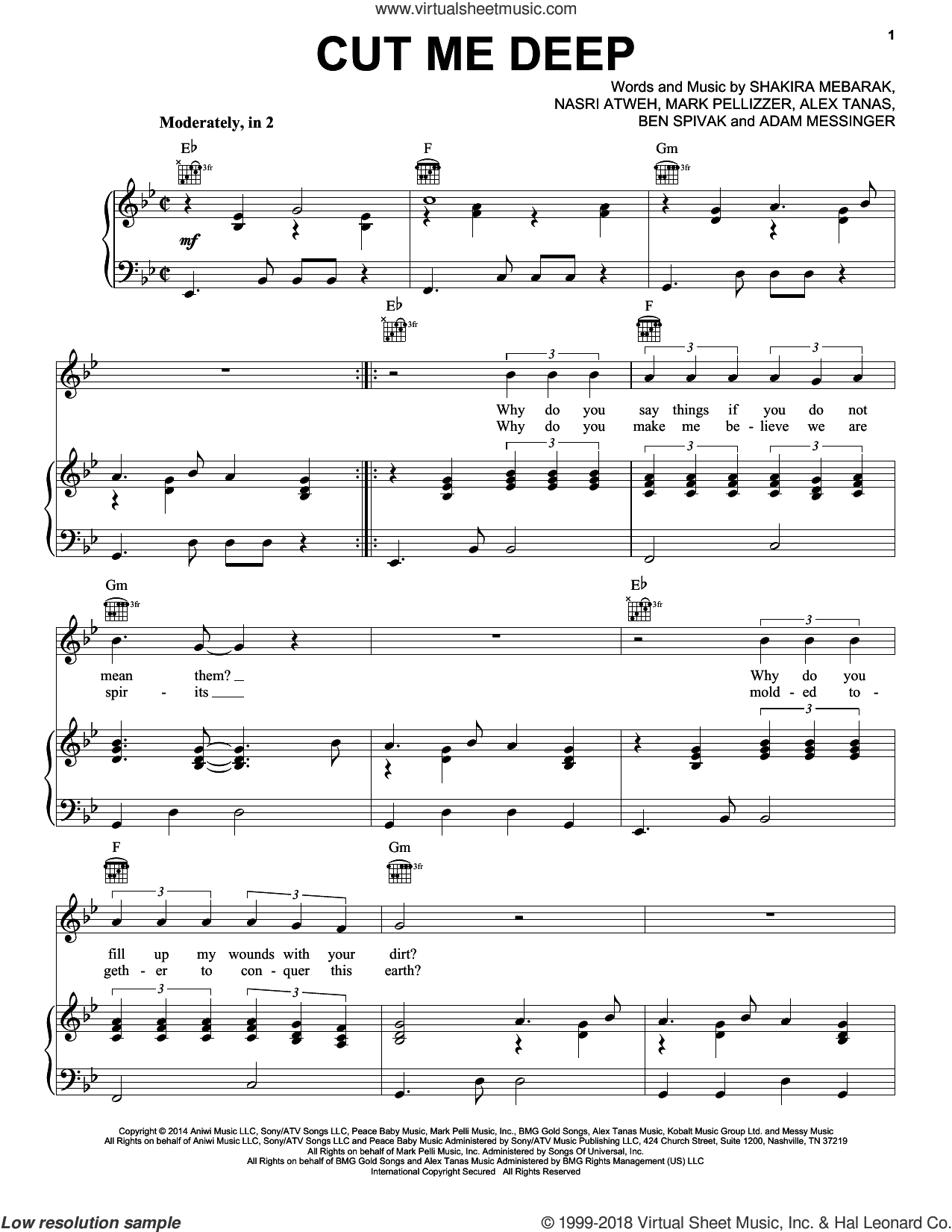 Cut Me Deep sheet music for voice, piano or guitar (PDF)