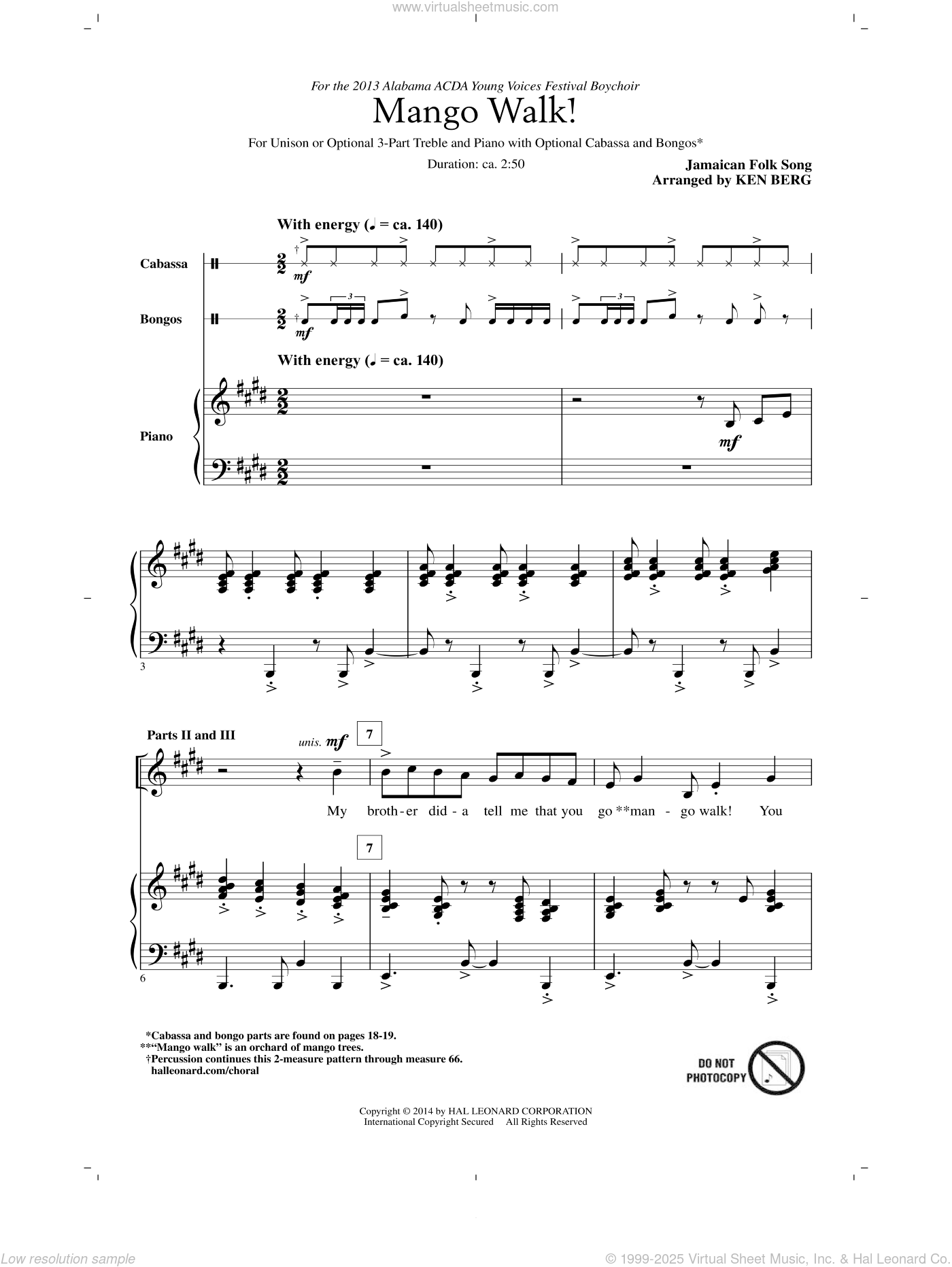 Mango Walk sheet music for choir (Unison/Optional 3Part) (PDF)