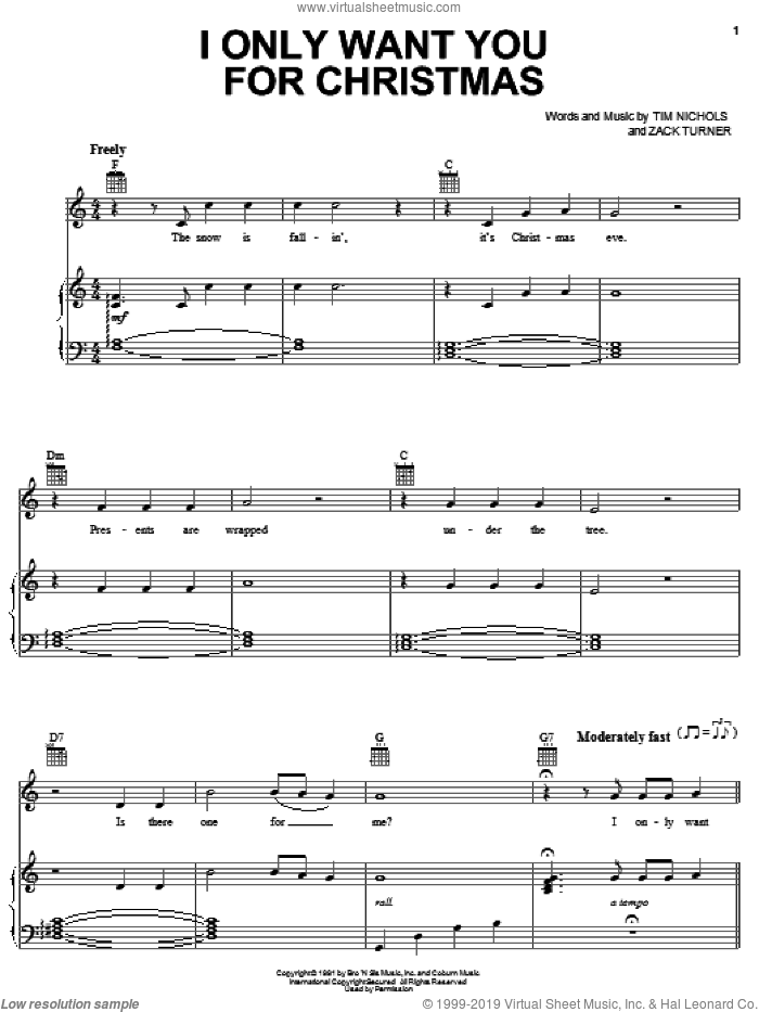 I Only Want You For Christmas sheet music for voice, piano or guitar