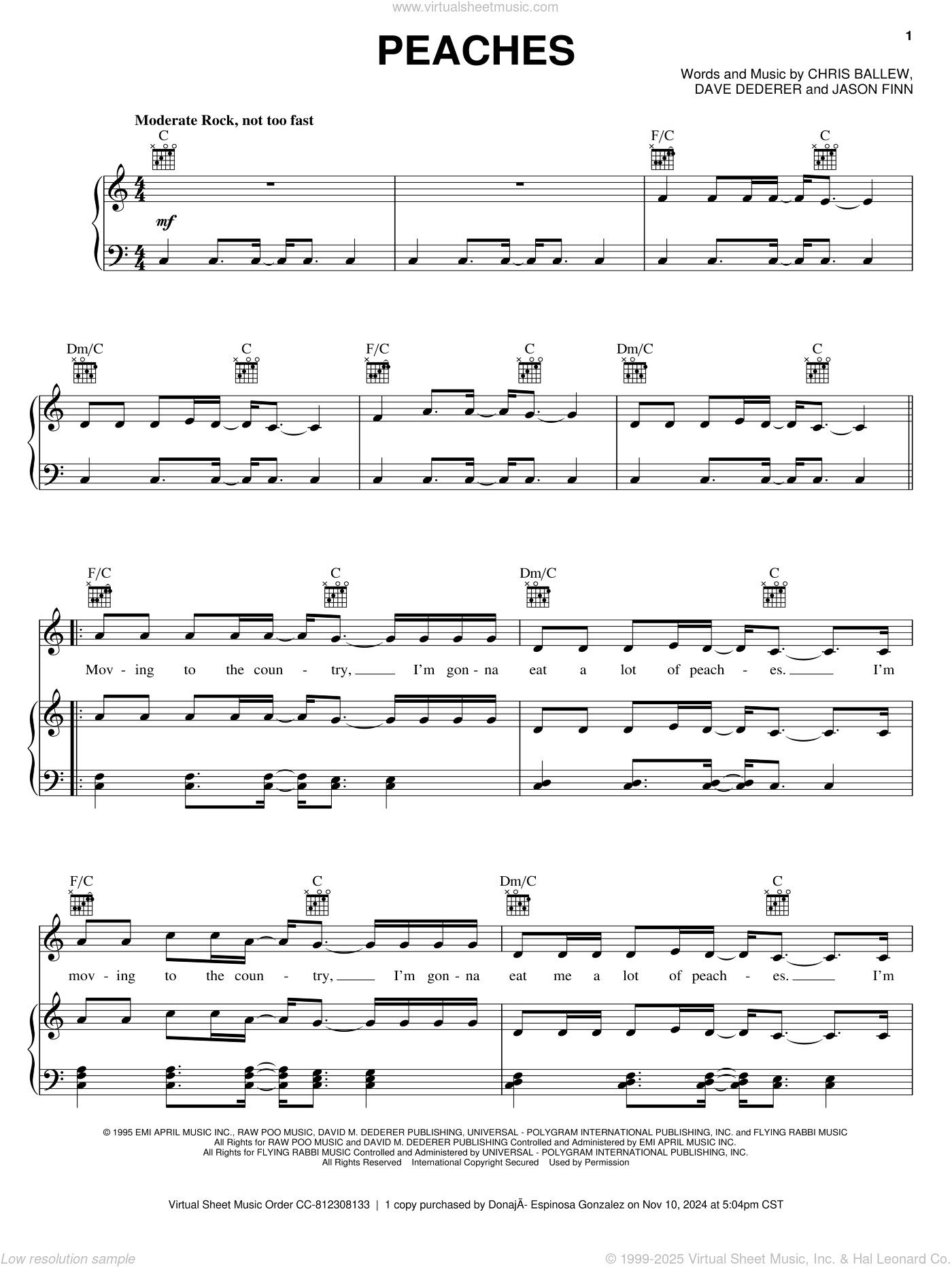 Peaches - Piano Solo - Digital Sheet Music