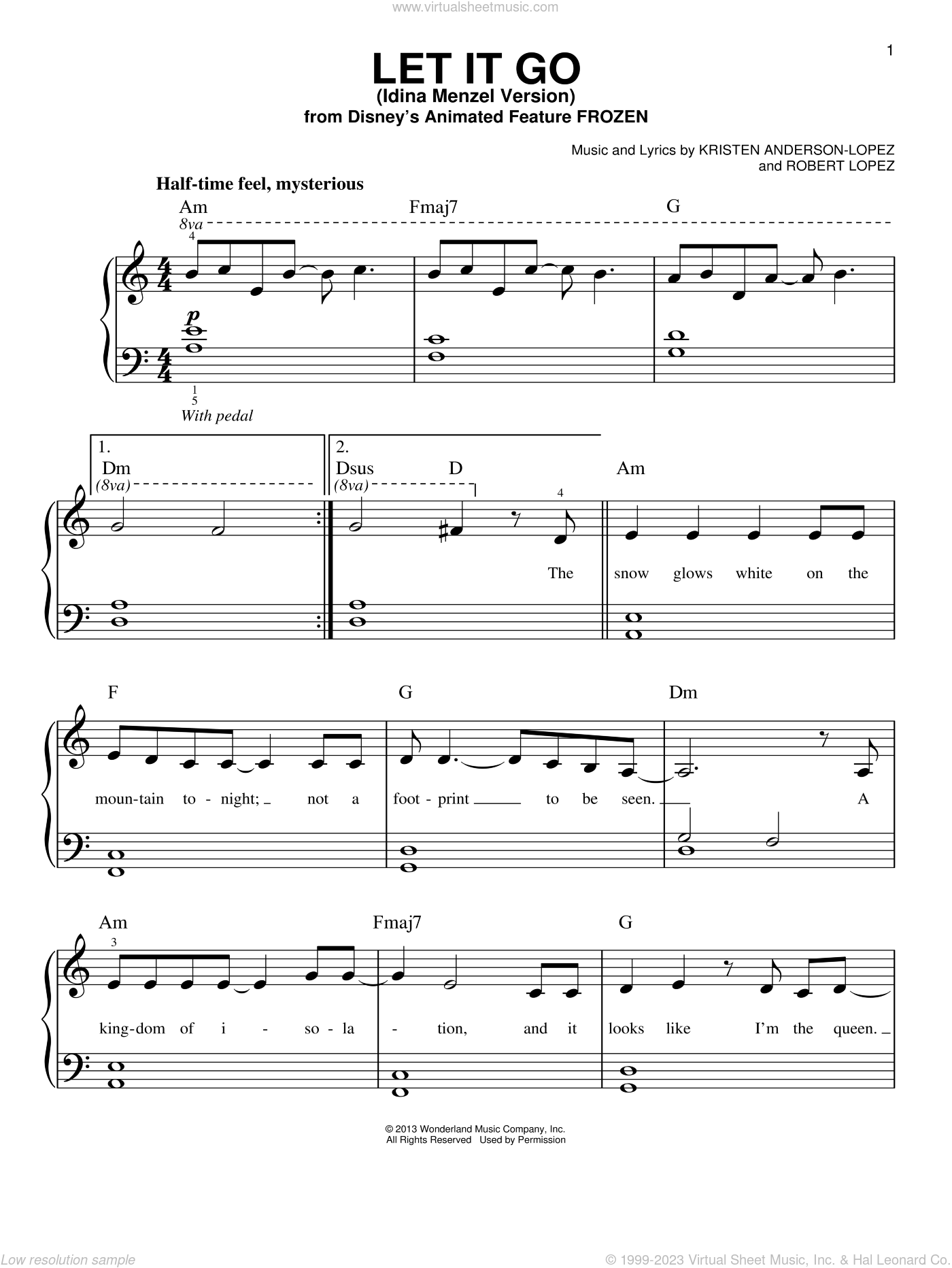 Menzel - Let It Go (from Frozen), (beginner) sheet music for piano solo