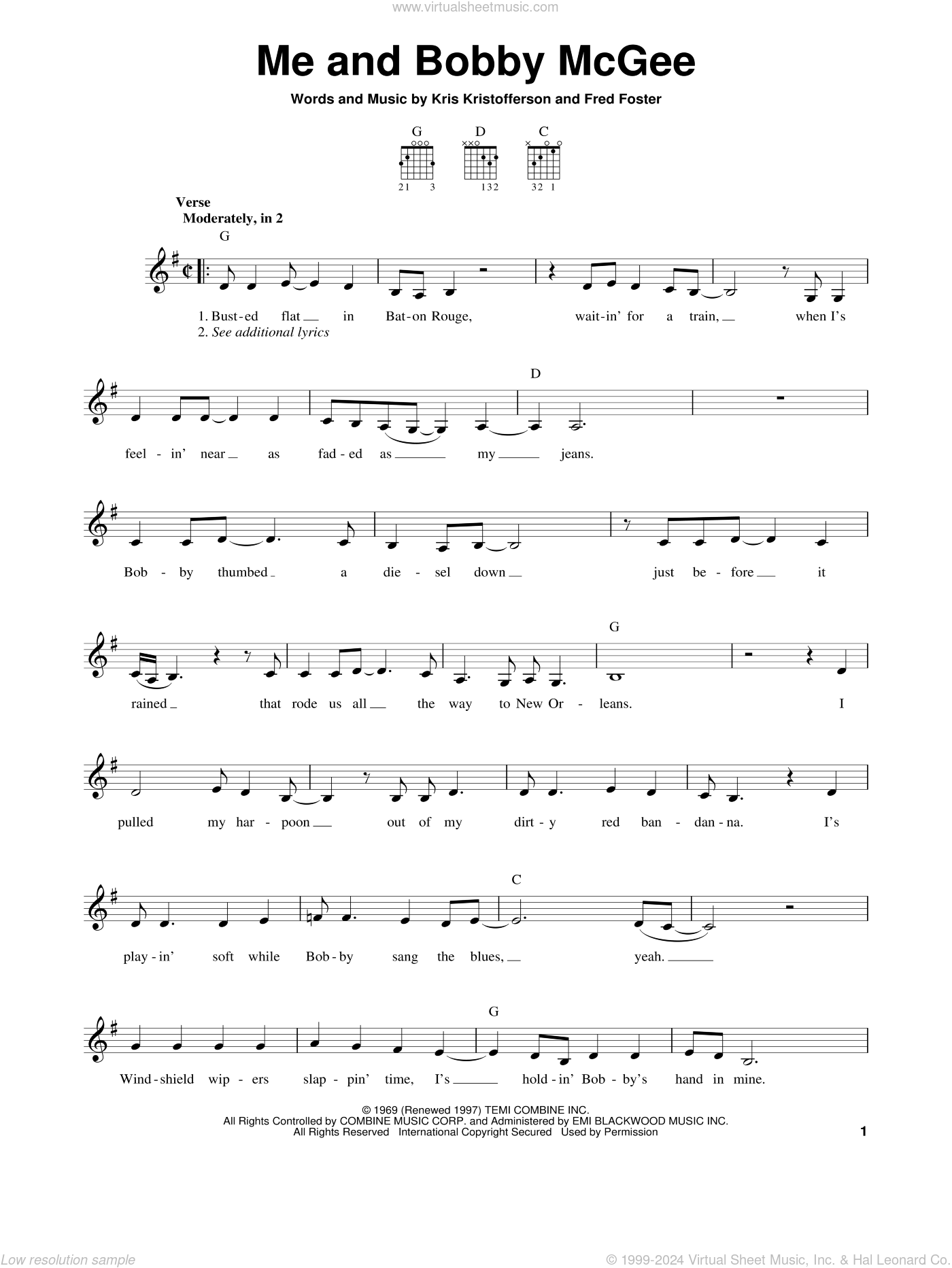 Me And Bobby McGee sheet music for guitar solo (chords) (PDF)