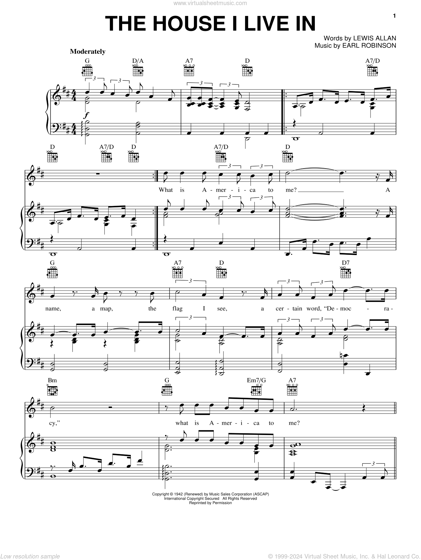 The House I Live In sheet music for voice, piano or guitar (PDF)