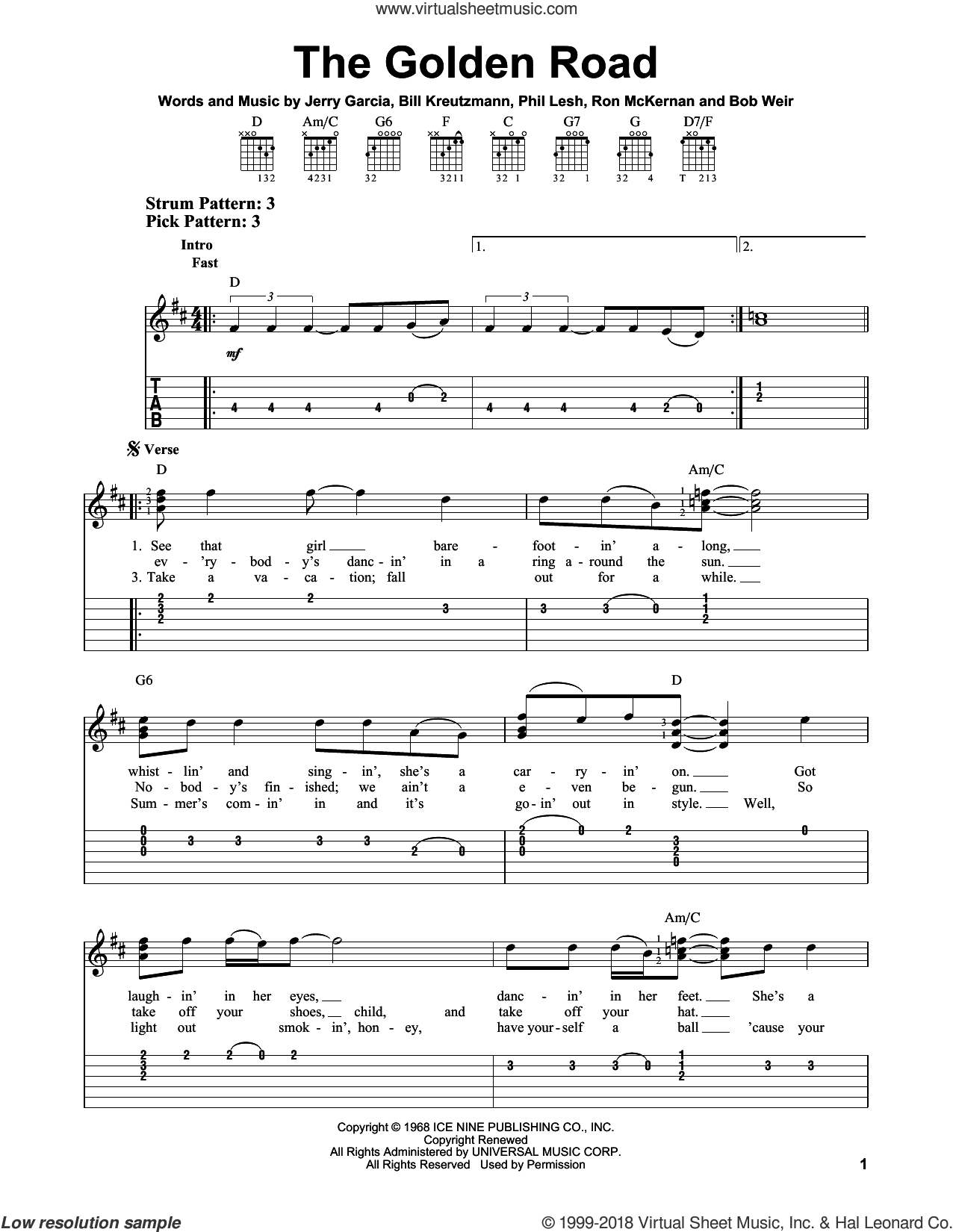 The Golden Road sheet music for guitar solo (easy tablature)